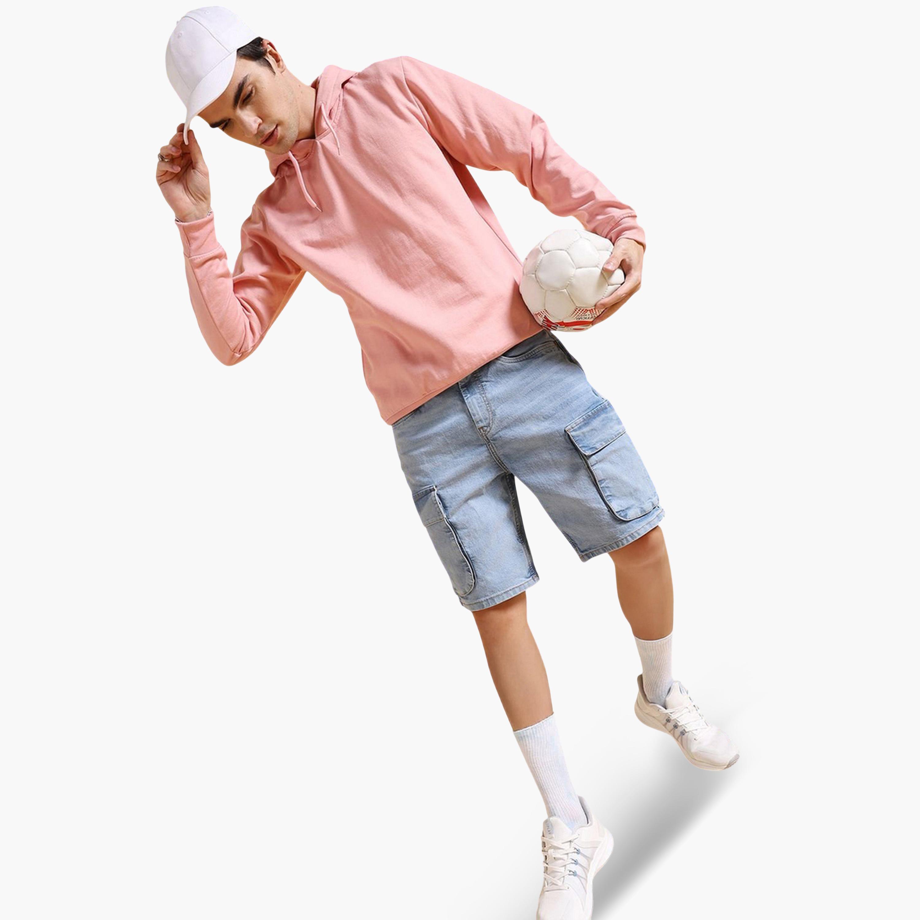 شورت دنيم بلون سادة وقصة مريحة للرجال-men-clothing-bottoms-shorts-image-2