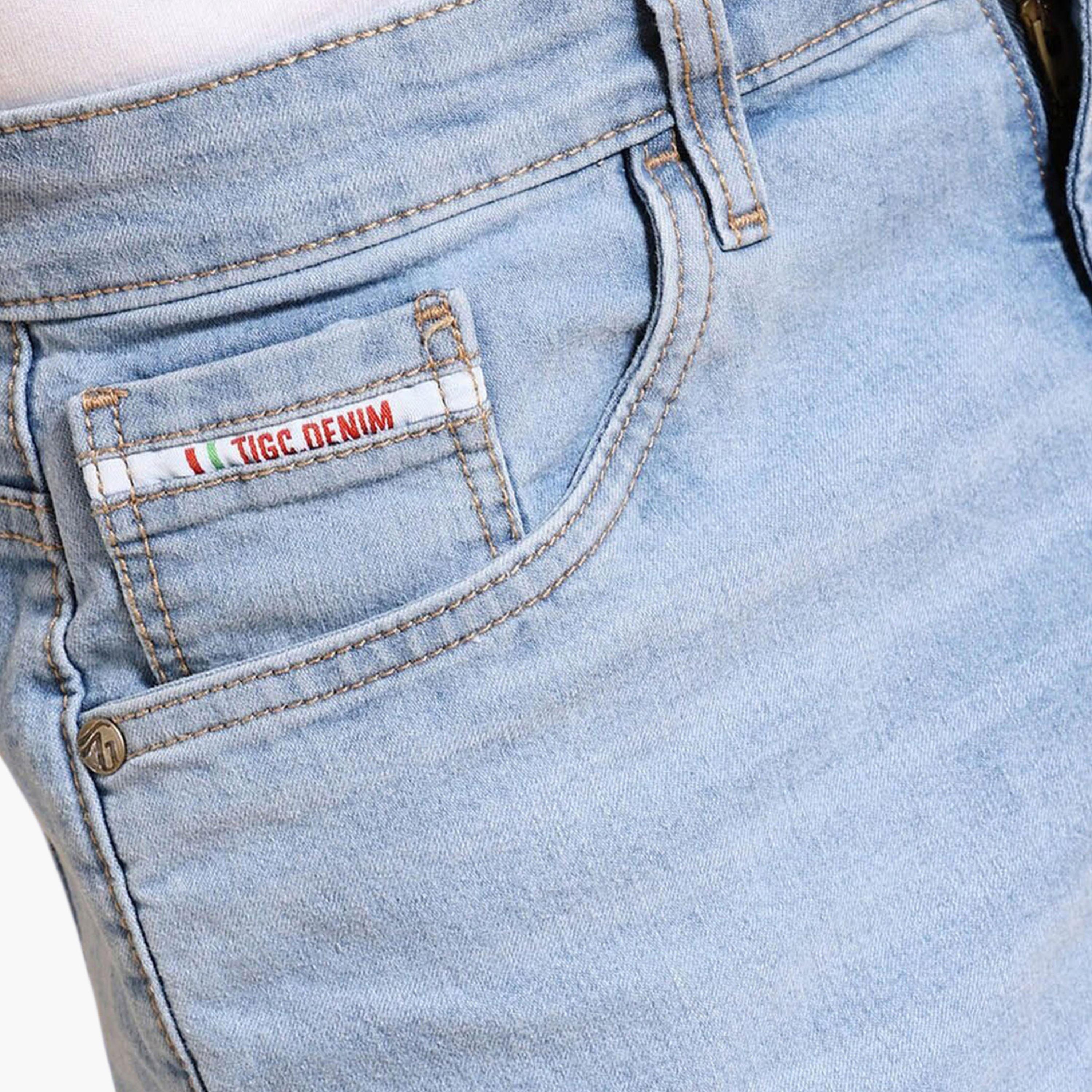 شورت دنيم بلون سادة وقصة مريحة للرجال-men-clothing-bottoms-shorts-image-4