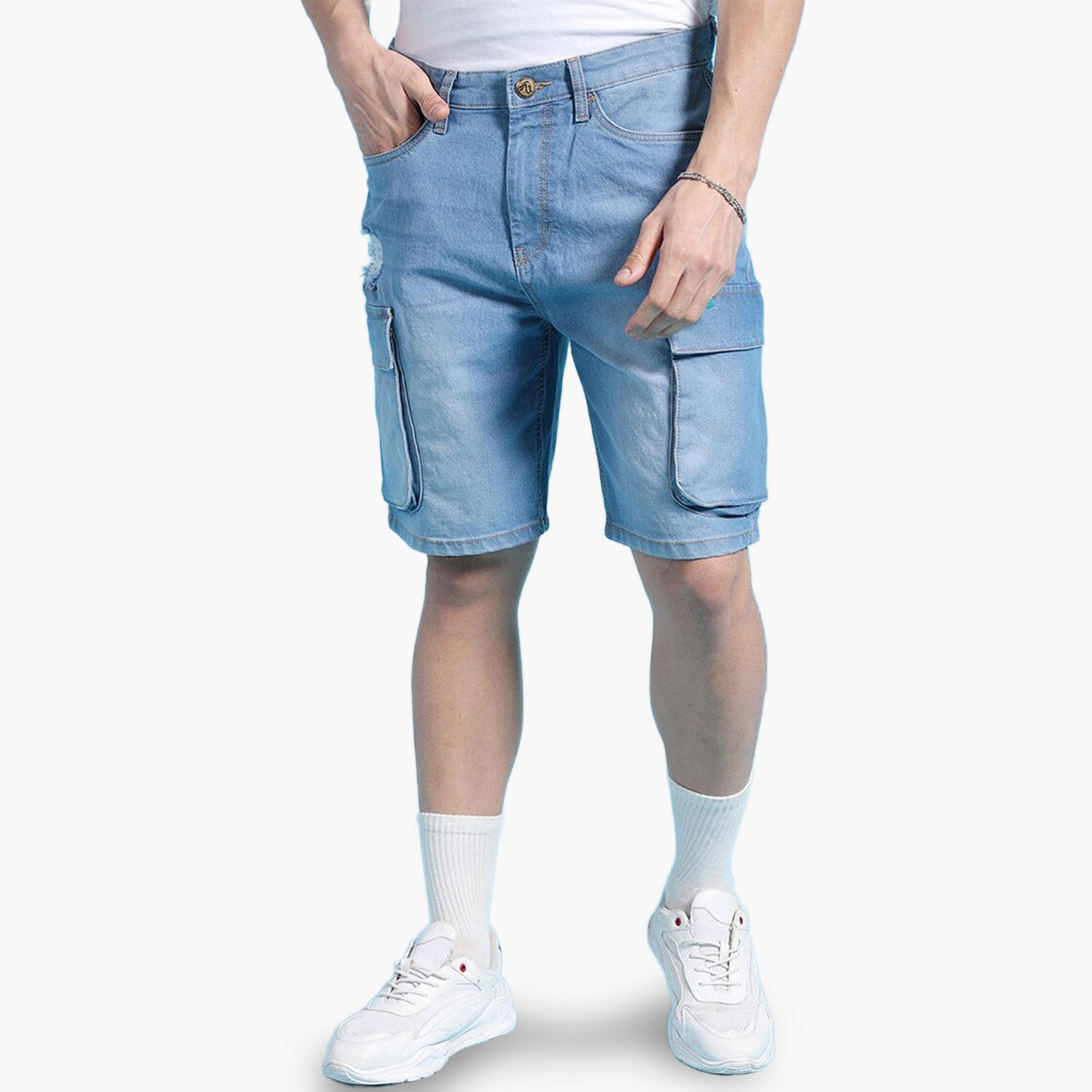 The Indian Garage Co X Styli Men Blue Relaxed Fit Solid Denim Shorts-men-clothing-bottoms-shorts-image-1