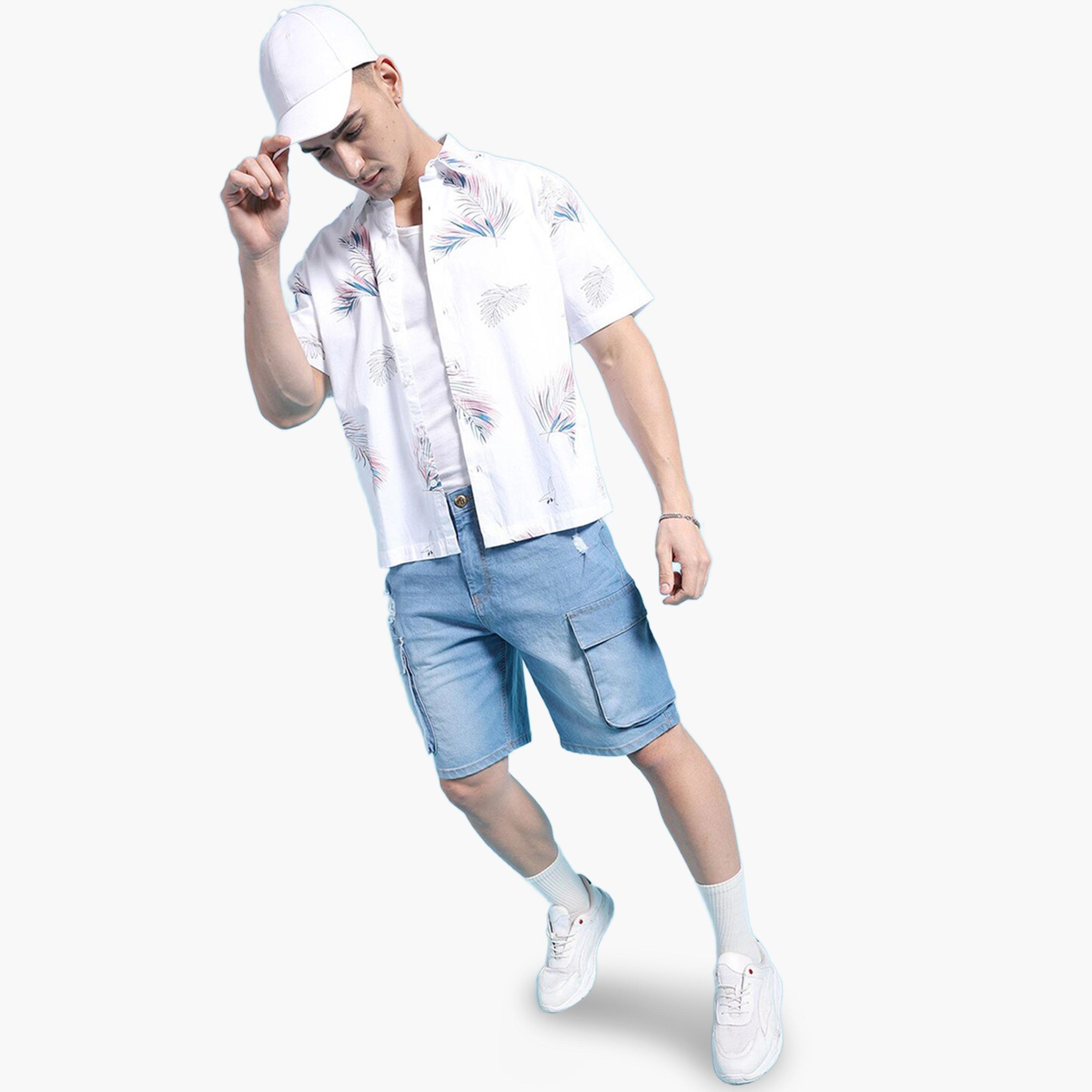The Indian Garage Co X Styli Men Blue Relaxed Fit Solid Denim Shorts-men-clothing-bottoms-shorts-image-2