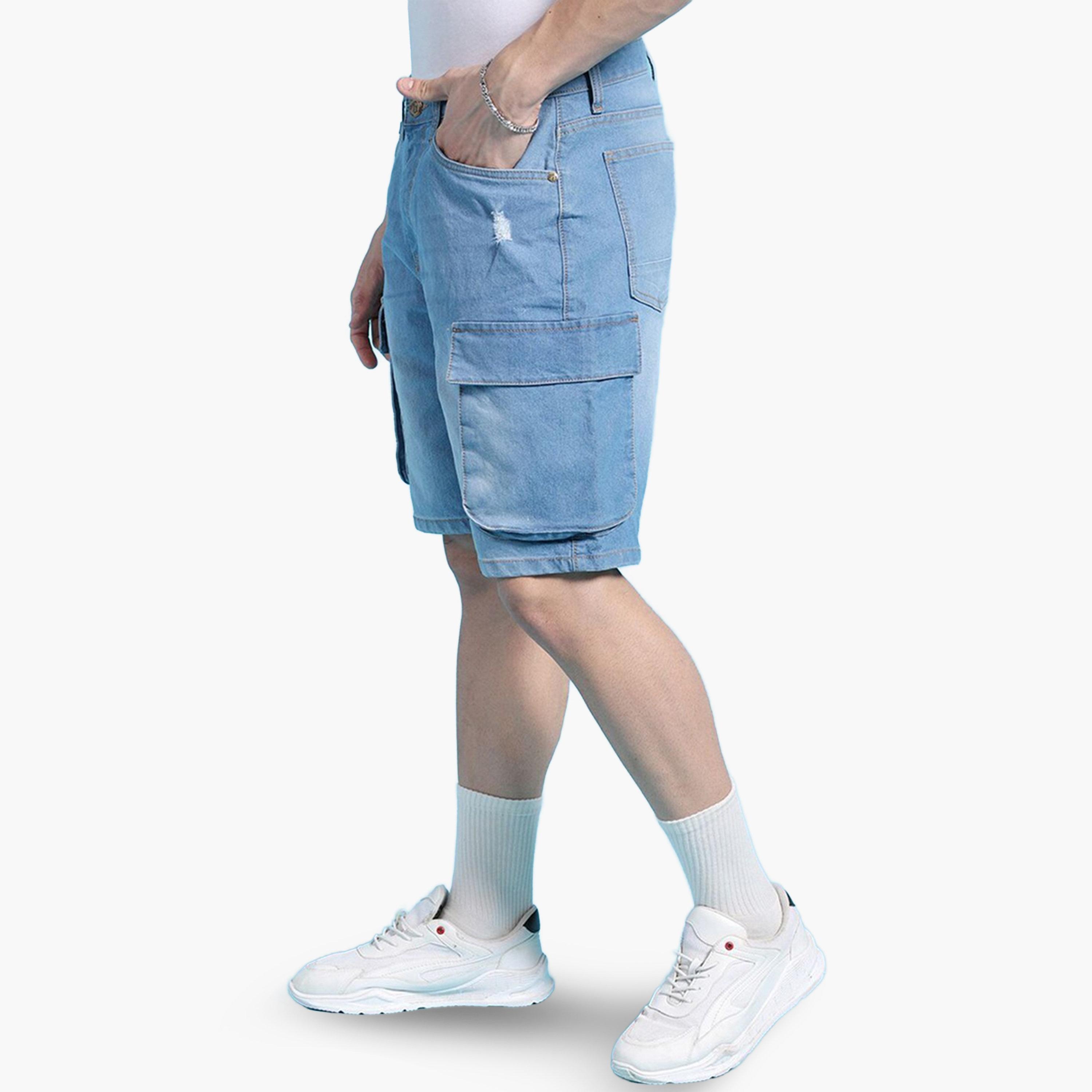 The Indian Garage Co X Styli Men Blue Relaxed Fit Solid Denim Shorts-men-clothing-bottoms-shorts-image-5