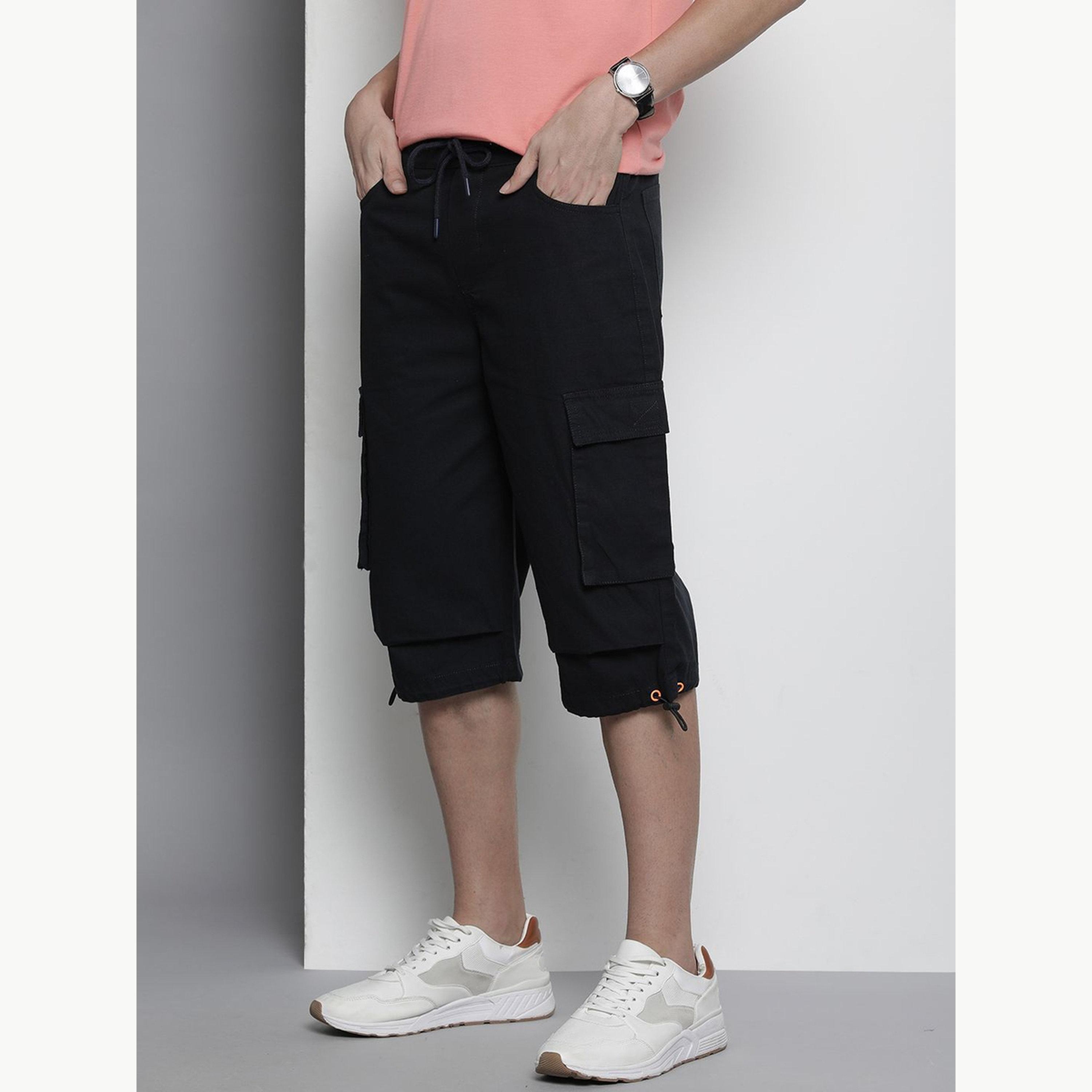 شورت كارغو سادة بقصة مريحة للرجال-men-clothing-bottoms-shorts-image-5