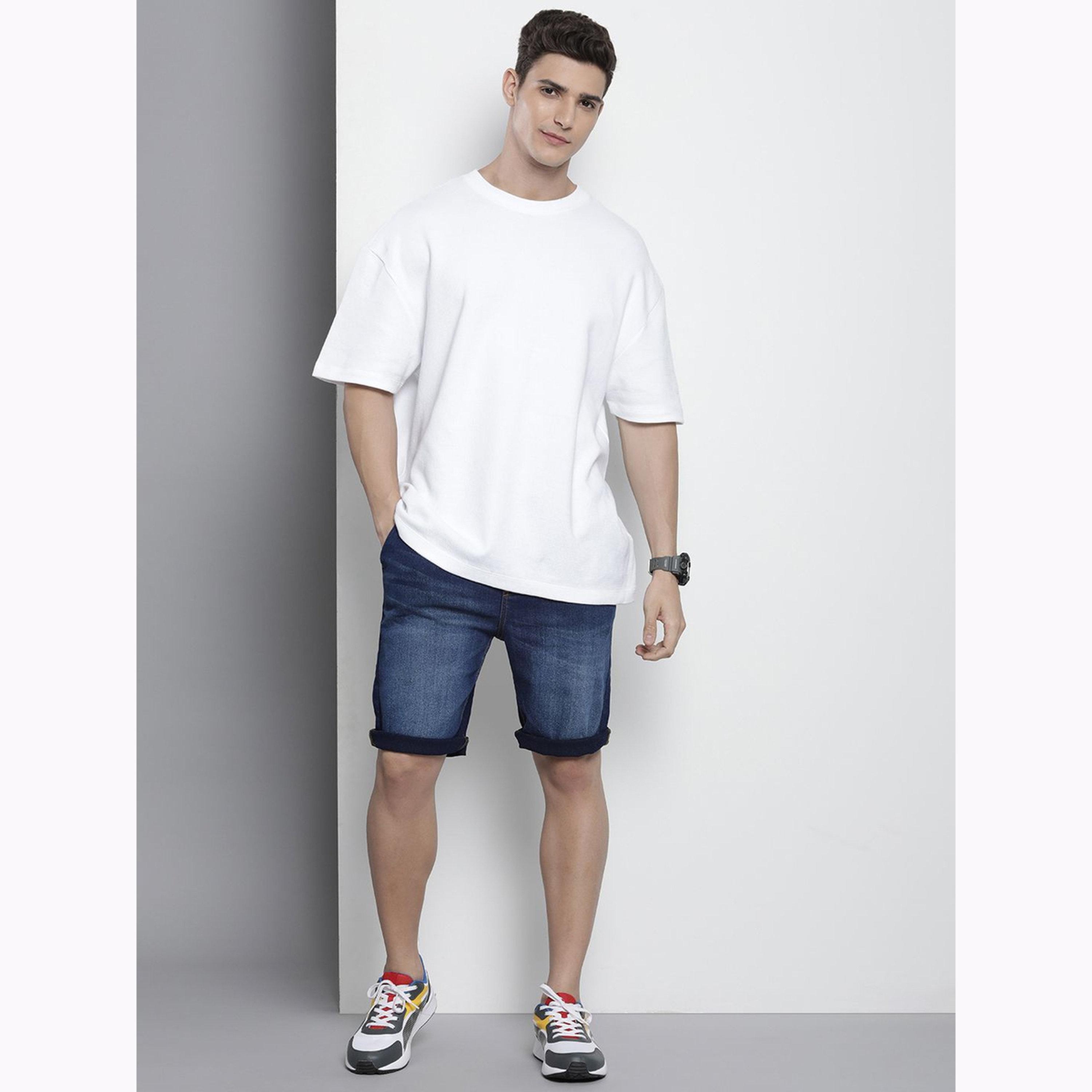 The Indian Garage Co X Styli Men Blue Regular Fit Solid Denim Shorts-men-clothing-bottoms-shorts-image-2