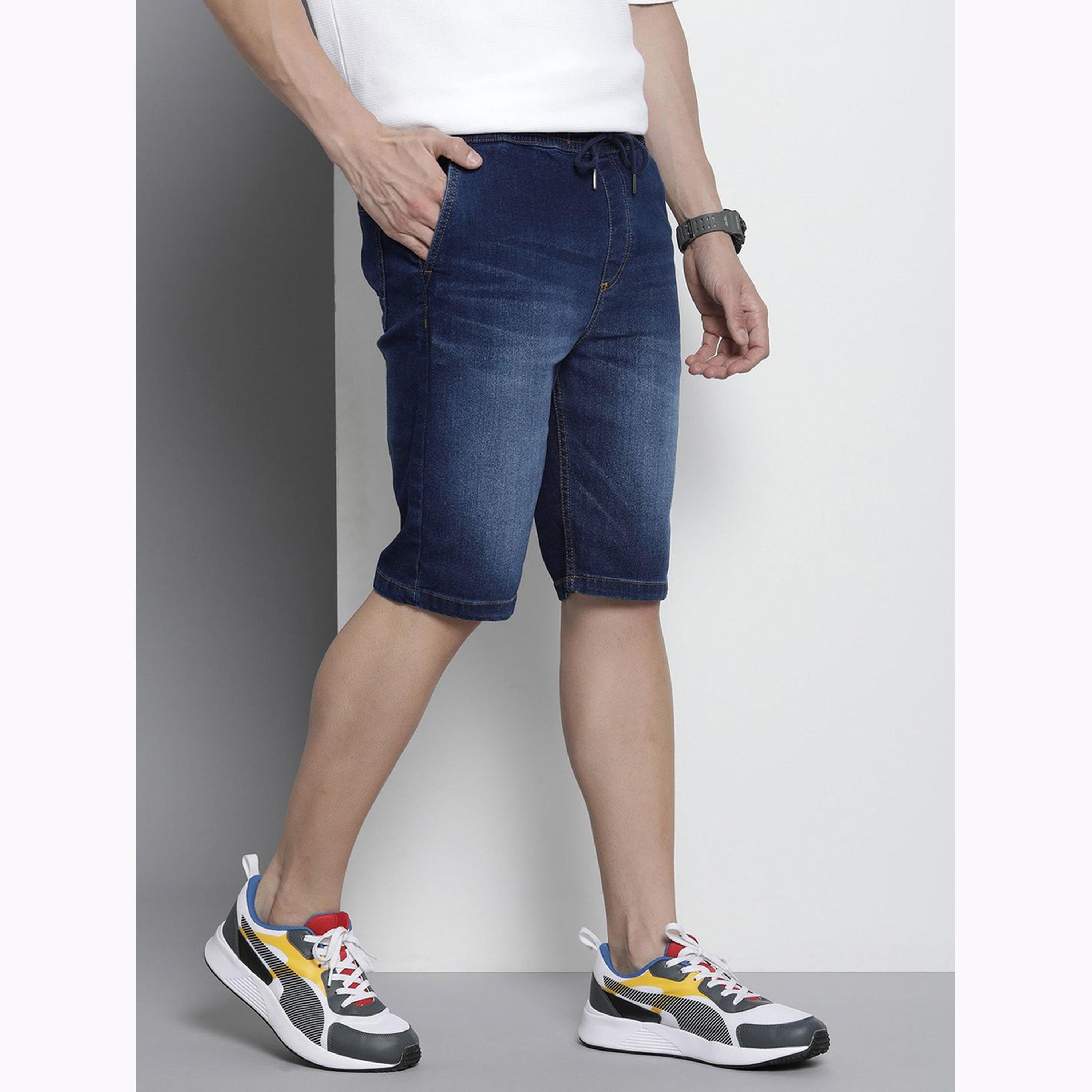 The Indian Garage Co X Styli Men Blue Regular Fit Solid Denim Shorts-men-clothing-bottoms-shorts-image-5