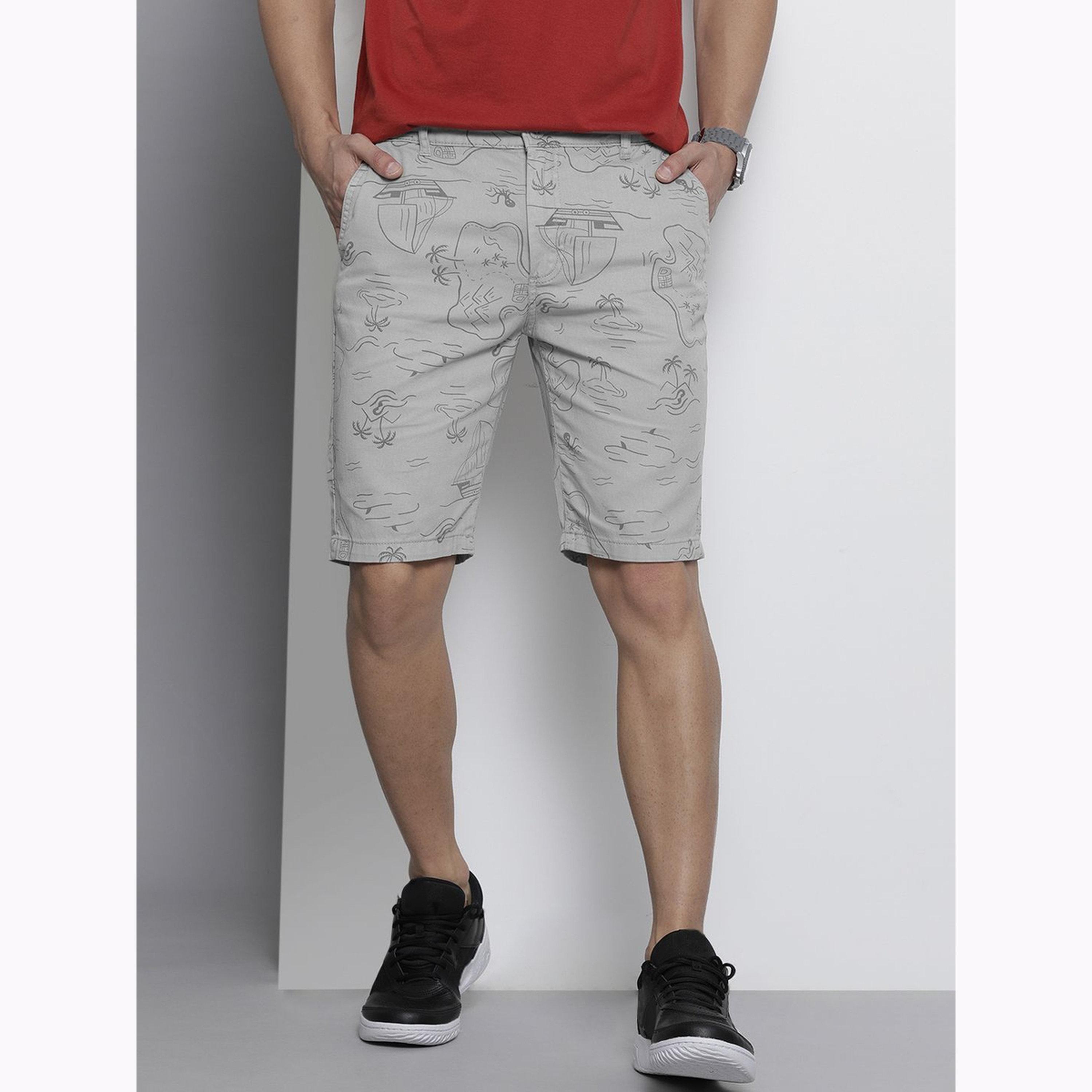 The Indian Garage Co X Styli Men Grey Slim Fit Printed Shorts-men-clothing-bottoms-shorts-image-1