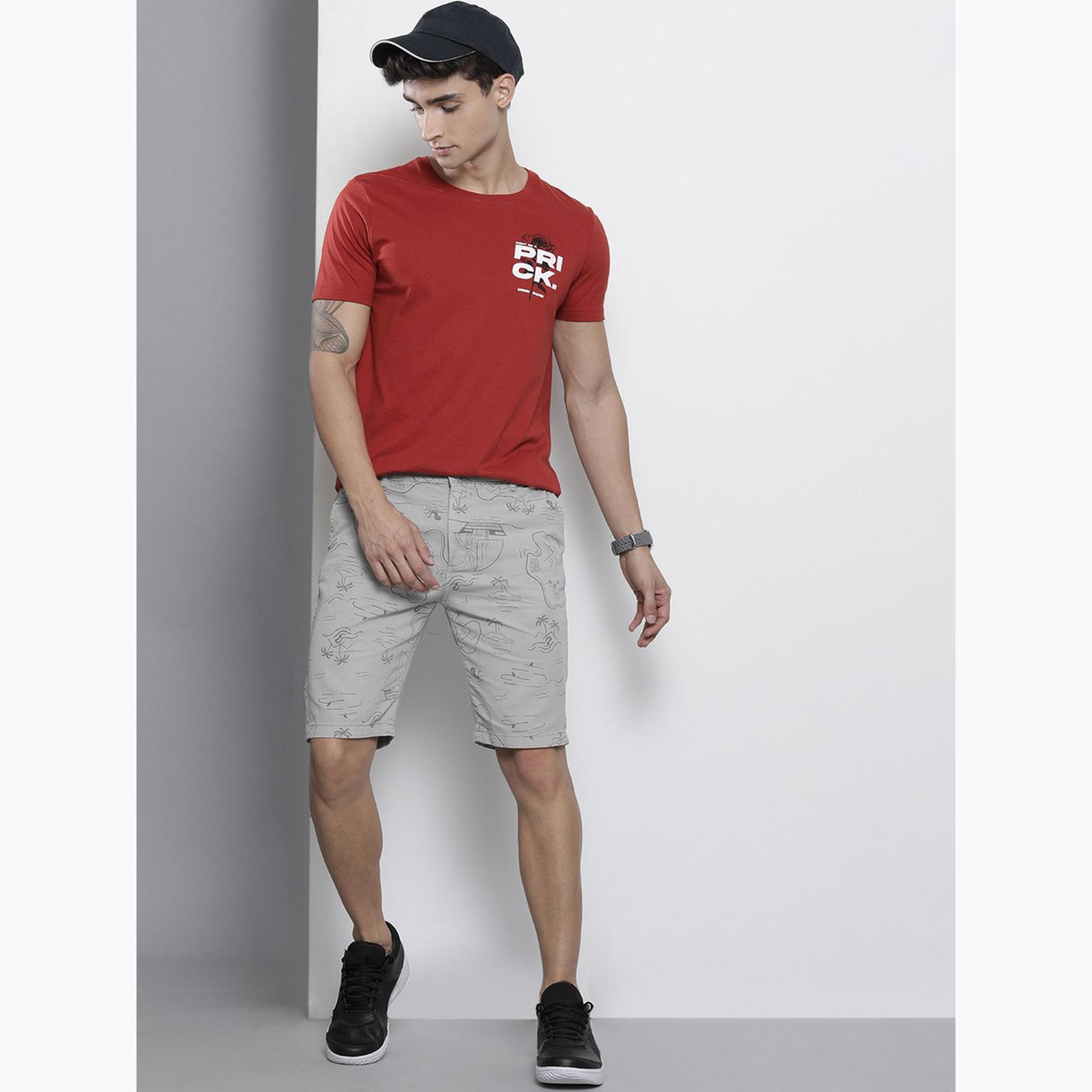 The Indian Garage Co X Styli Men Grey Slim Fit Printed Shorts-men-clothing-bottoms-shorts-image-2
