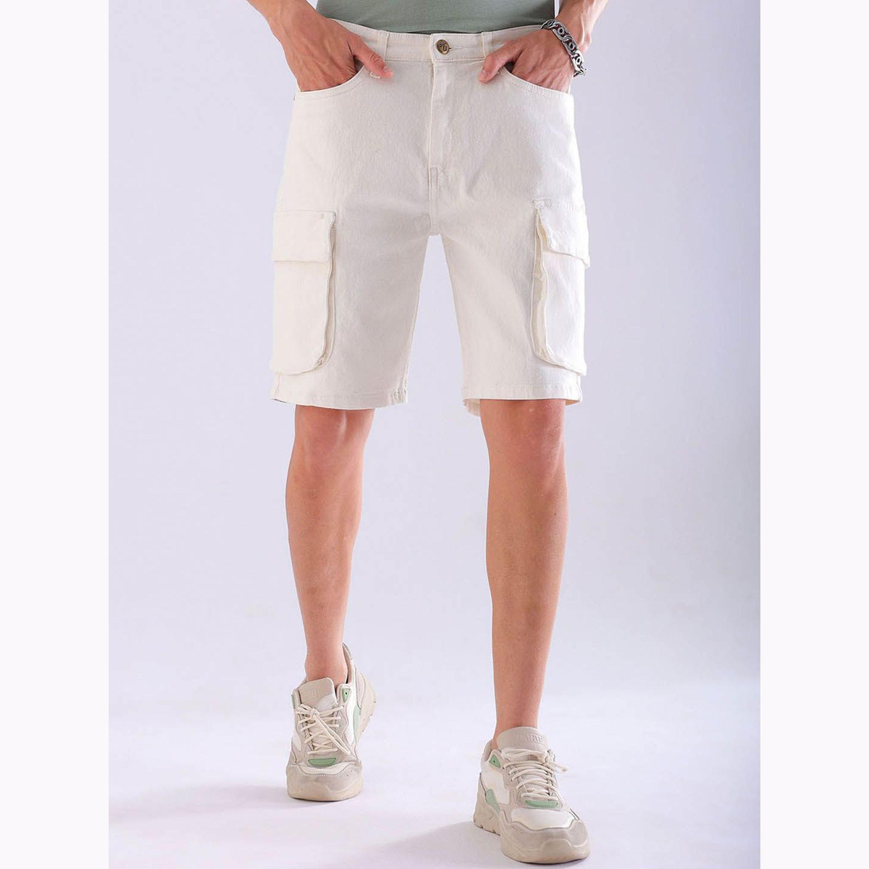 The Indian Garage Co X Styli Men Off White Relaxed Fit Solid Denim Shorts-men-clothing-bottoms-shorts-image-1