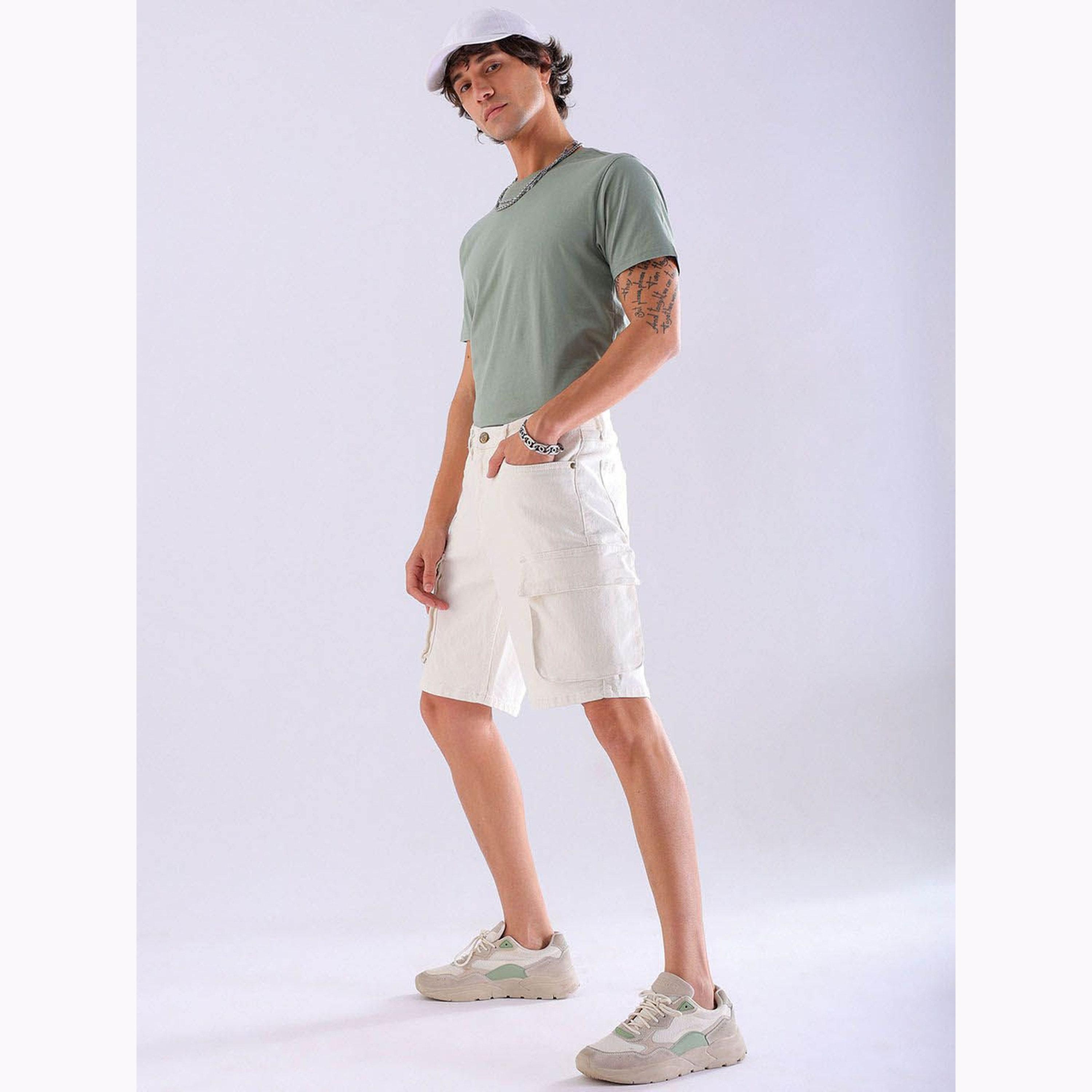 The Indian Garage Co X Styli Men Off White Relaxed Fit Solid Denim Shorts-men-clothing-bottoms-shorts-image-2