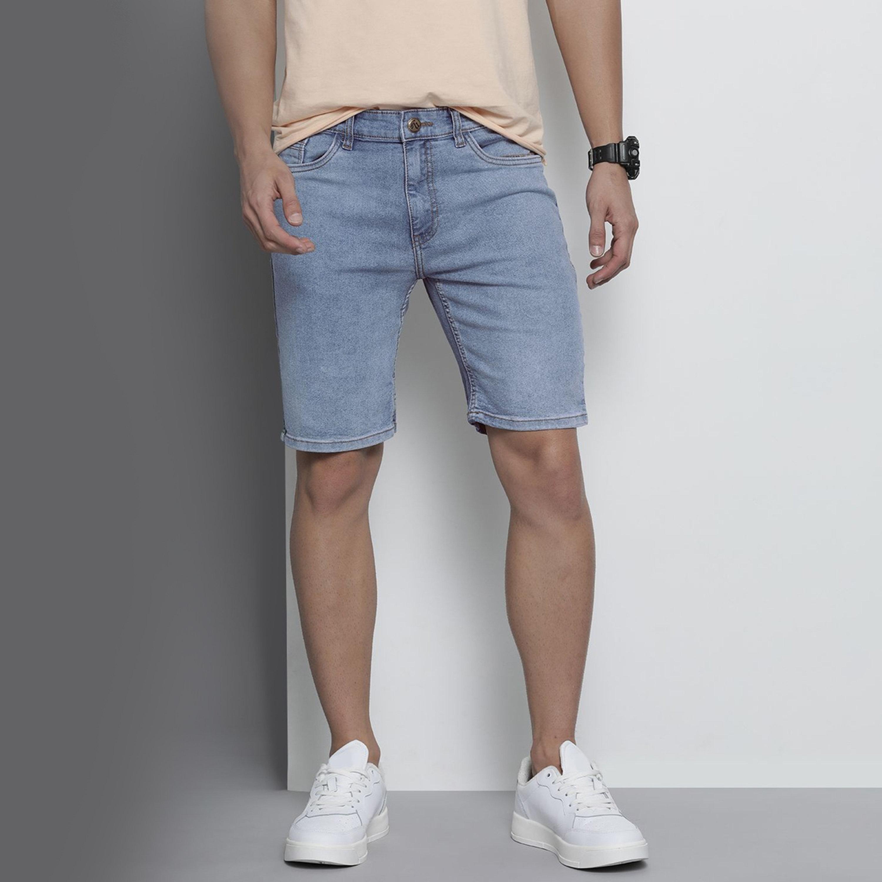 The Indian Garage Co X Styli Men Blue Slim Fit Solid Denim Shorts-men-clothing-bottoms-shorts-image-1