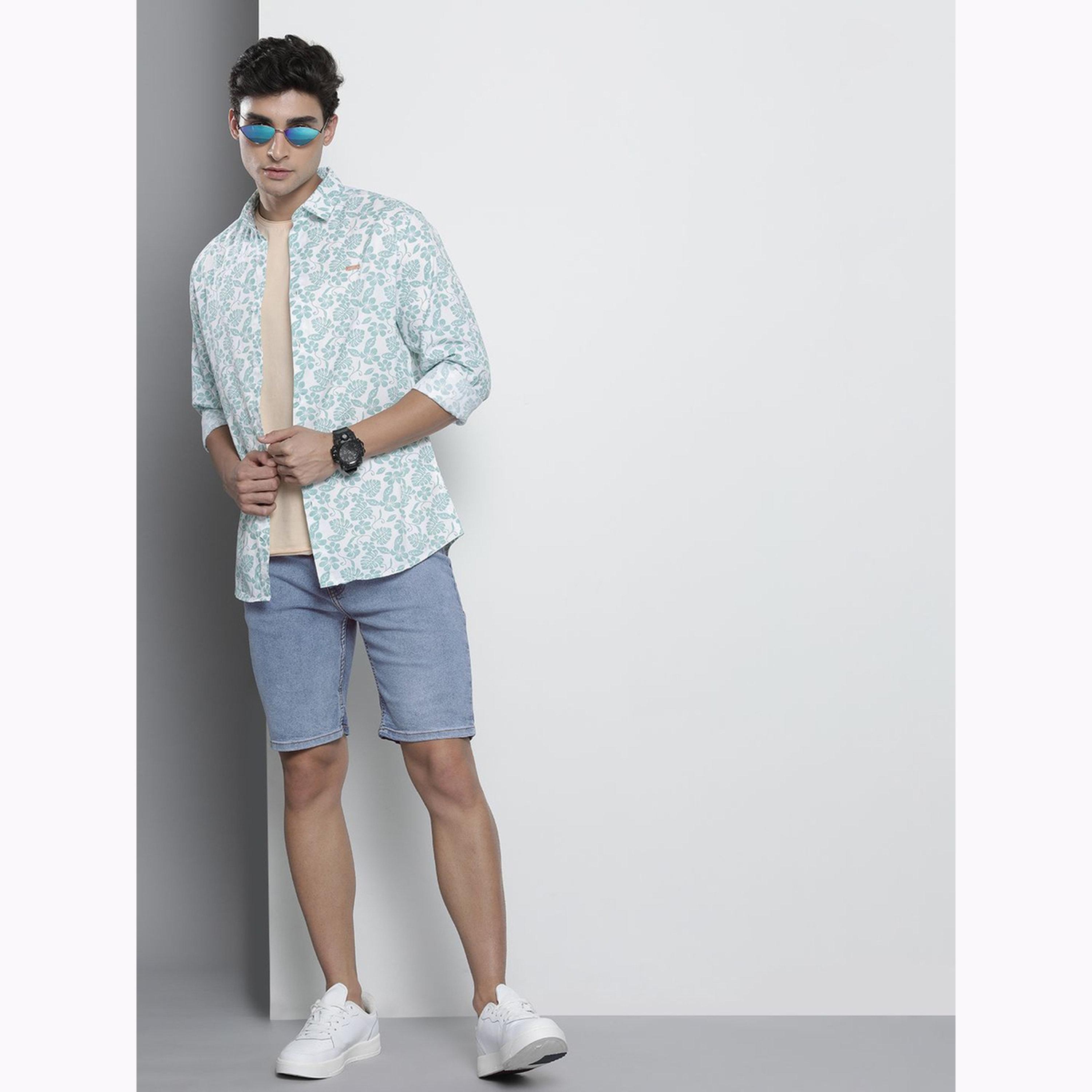 شورت دنيم سادة بقصة ضيقة للرجال-men-clothing-bottoms-shorts-image-2
