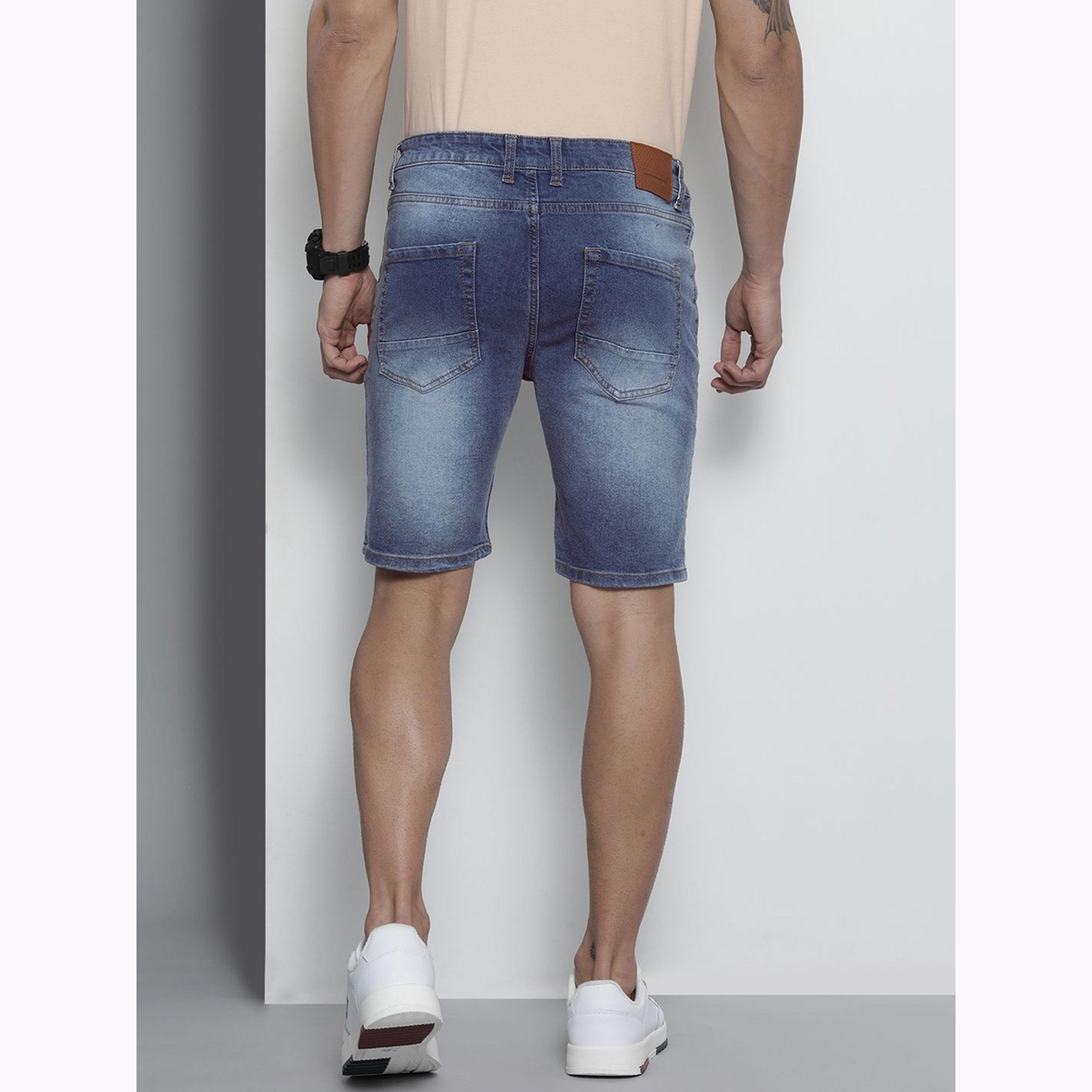 شورت دنيم سادة بقصة ضيقة للرجال-men-clothing-bottoms-shorts-image-3