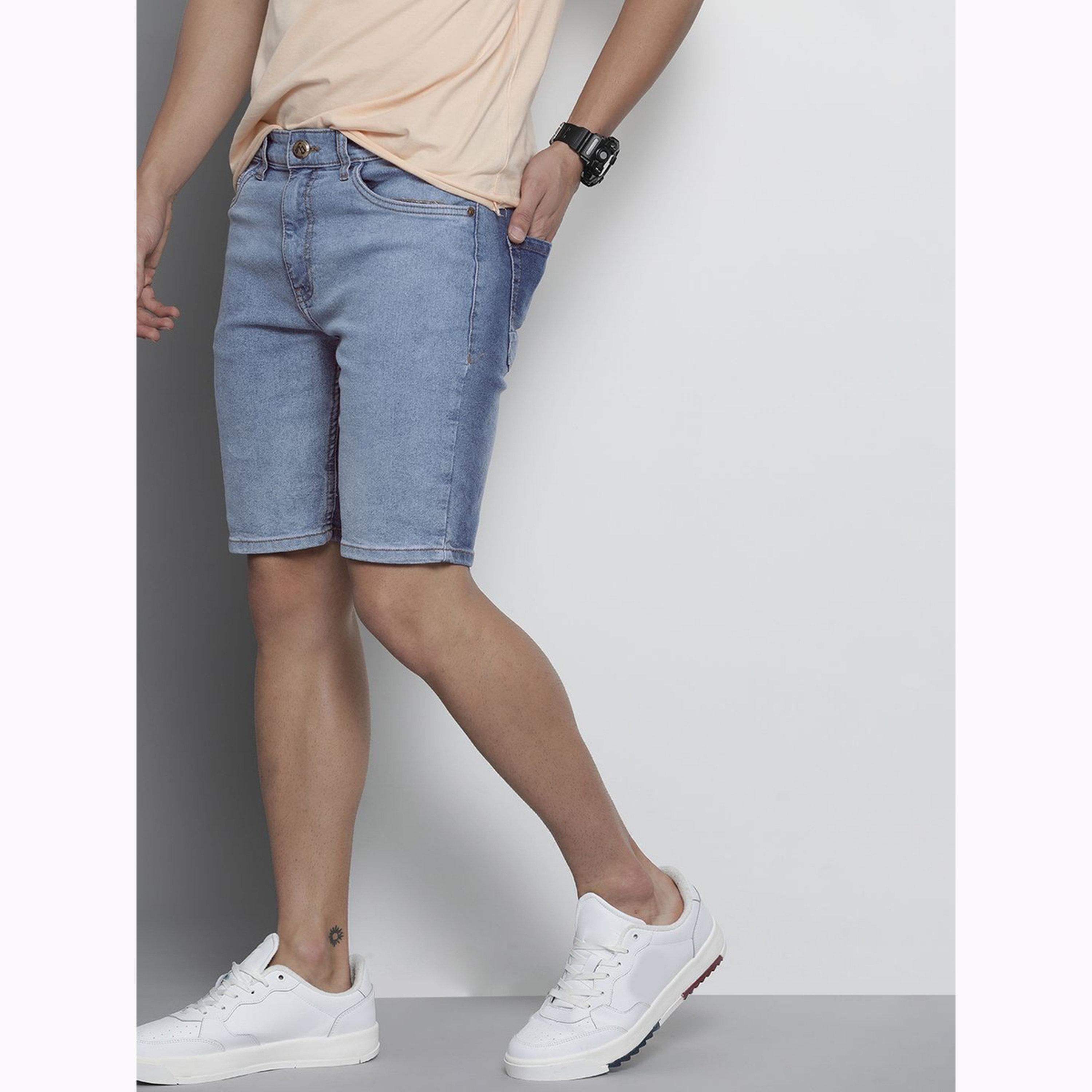 The Indian Garage Co X Styli Men Blue Slim Fit Solid Denim Shorts-men-clothing-bottoms-shorts-image-5