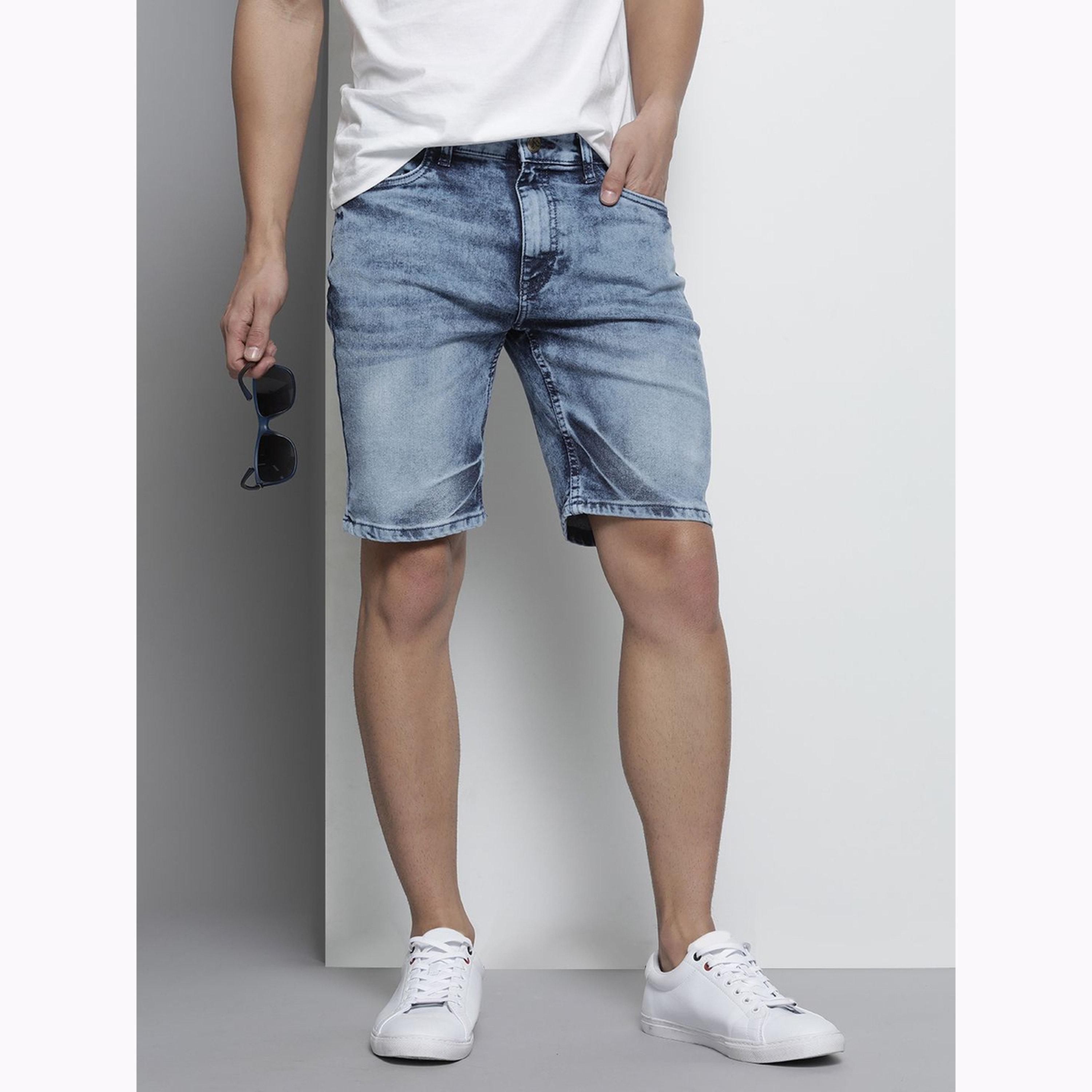 The Indian Garage Co X Styli Men Blue Slim Fit Solid Denim Shorts-men-clothing-bottoms-shorts-image-1