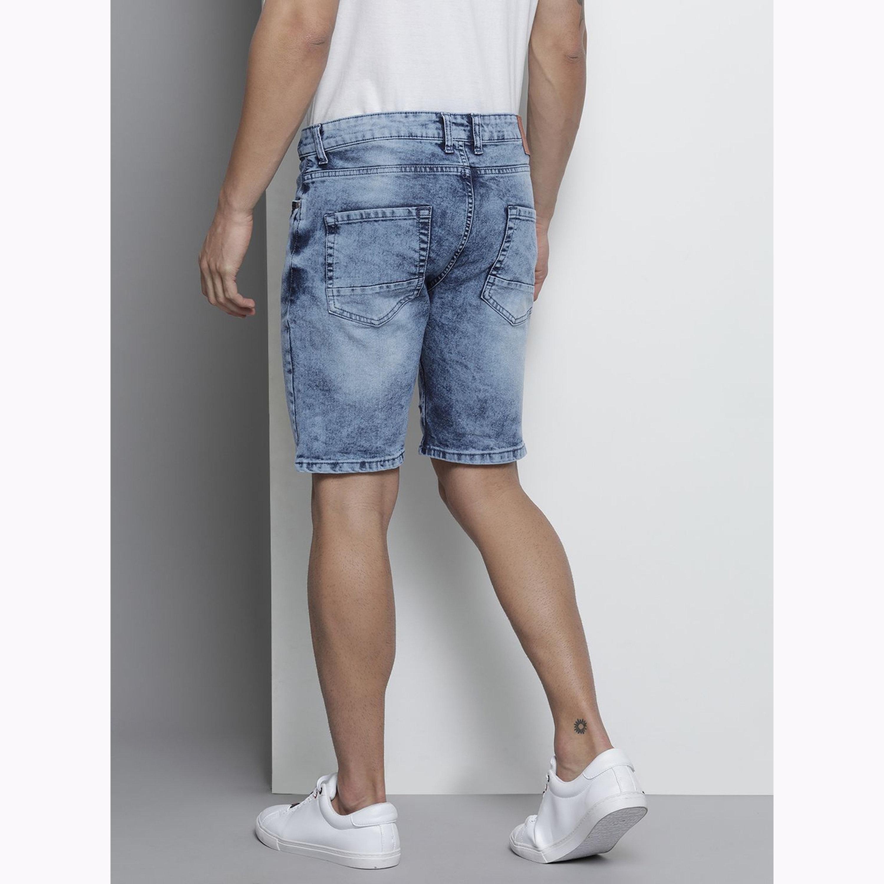 شورت دنيم سادة بقصة ضيقة للرجال-men-clothing-bottoms-shorts-image-3