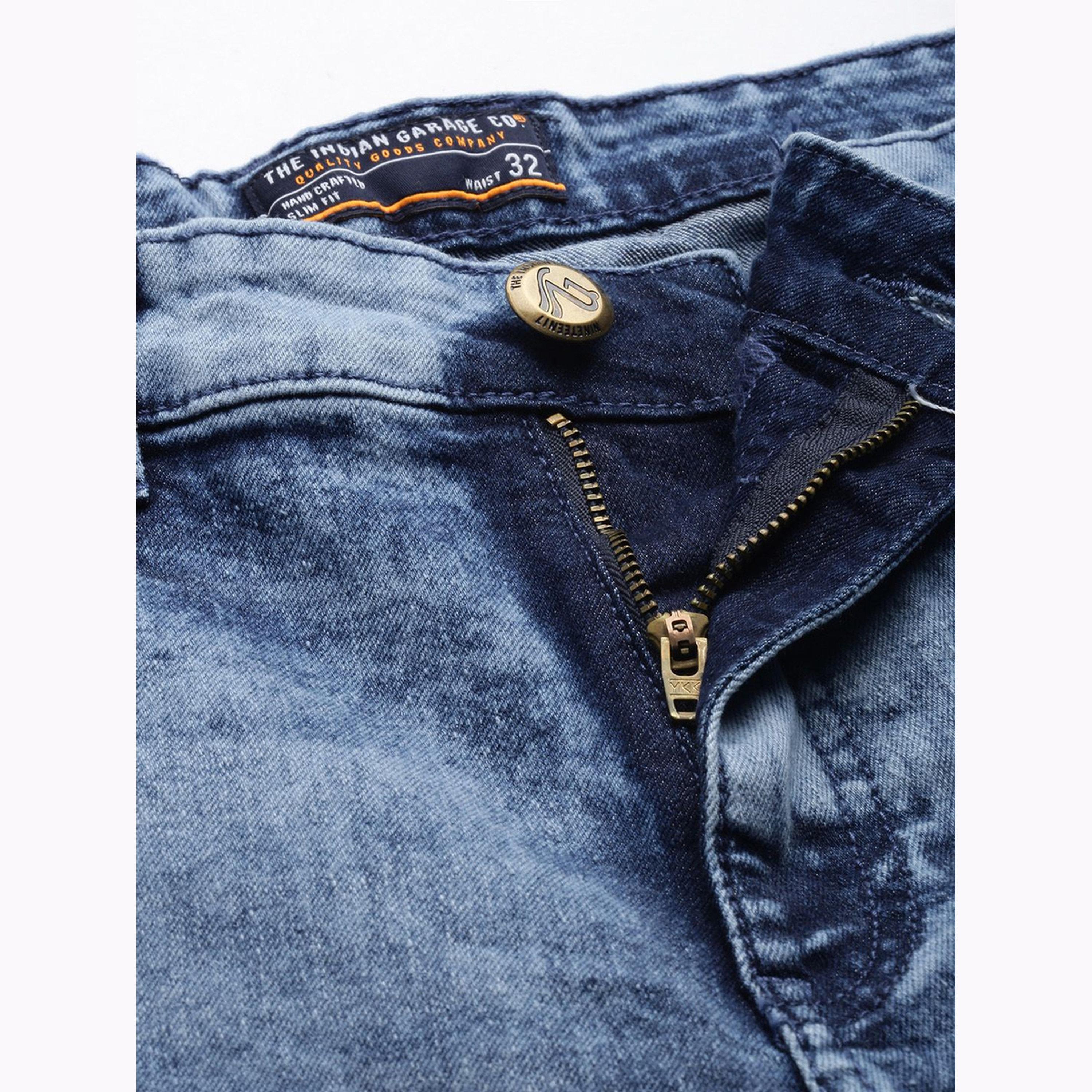 شورت دنيم سادة بقصة ضيقة للرجال-men-clothing-bottoms-shorts-image-4