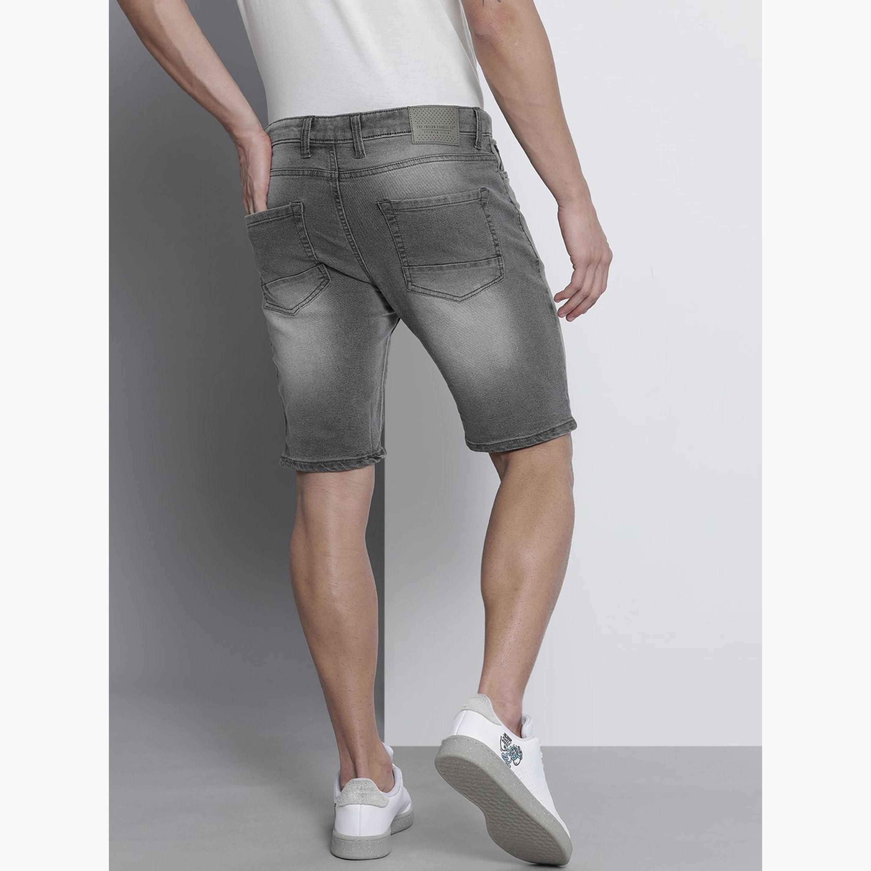 شورت دنيم سادة بقصة ضيقة للرجال-men-clothing-bottoms-shorts-image-3