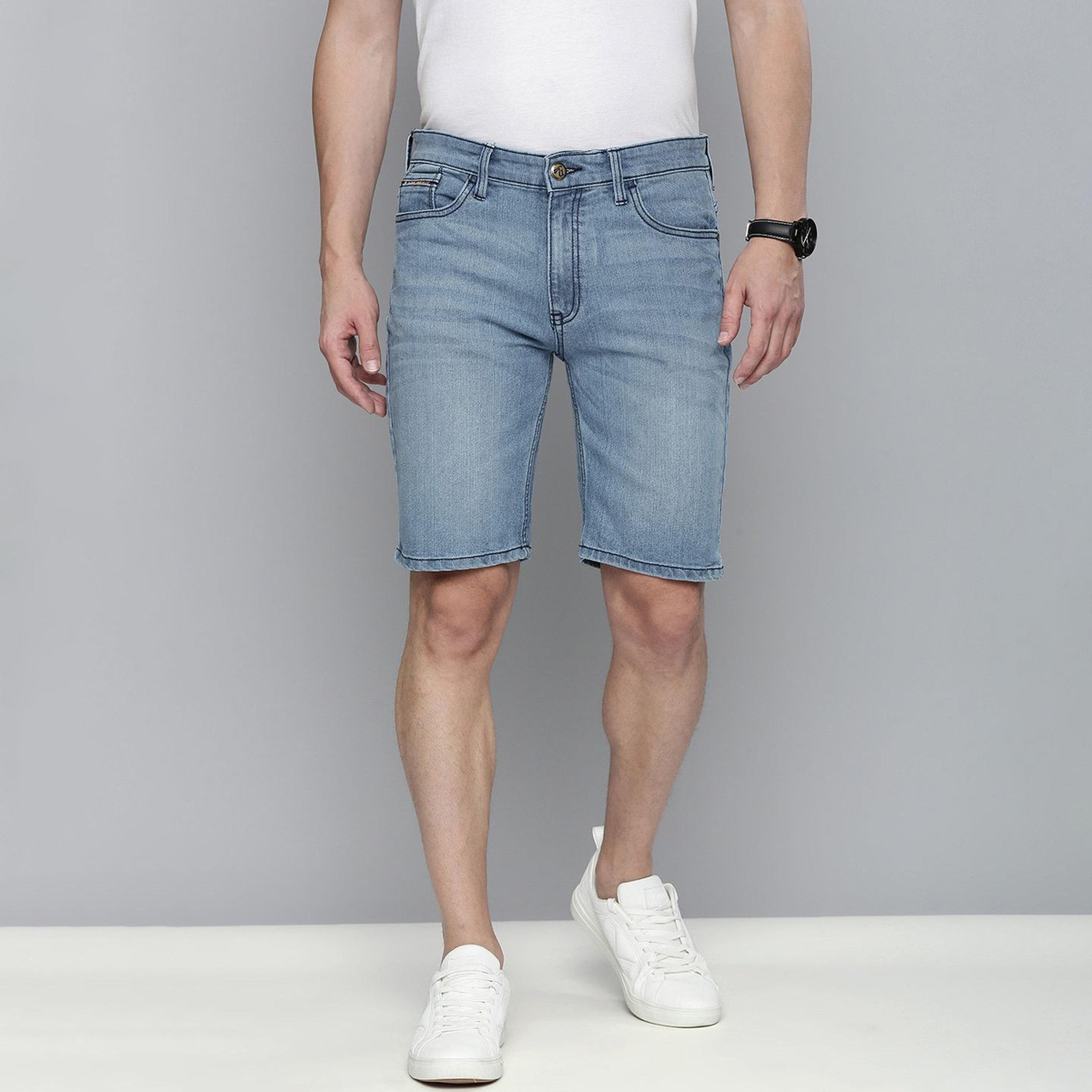 The Indian Garage Co X Styli Men Blue Slim Fit Solid Denim Shorts-men-clothing-bottoms-shorts-image-1