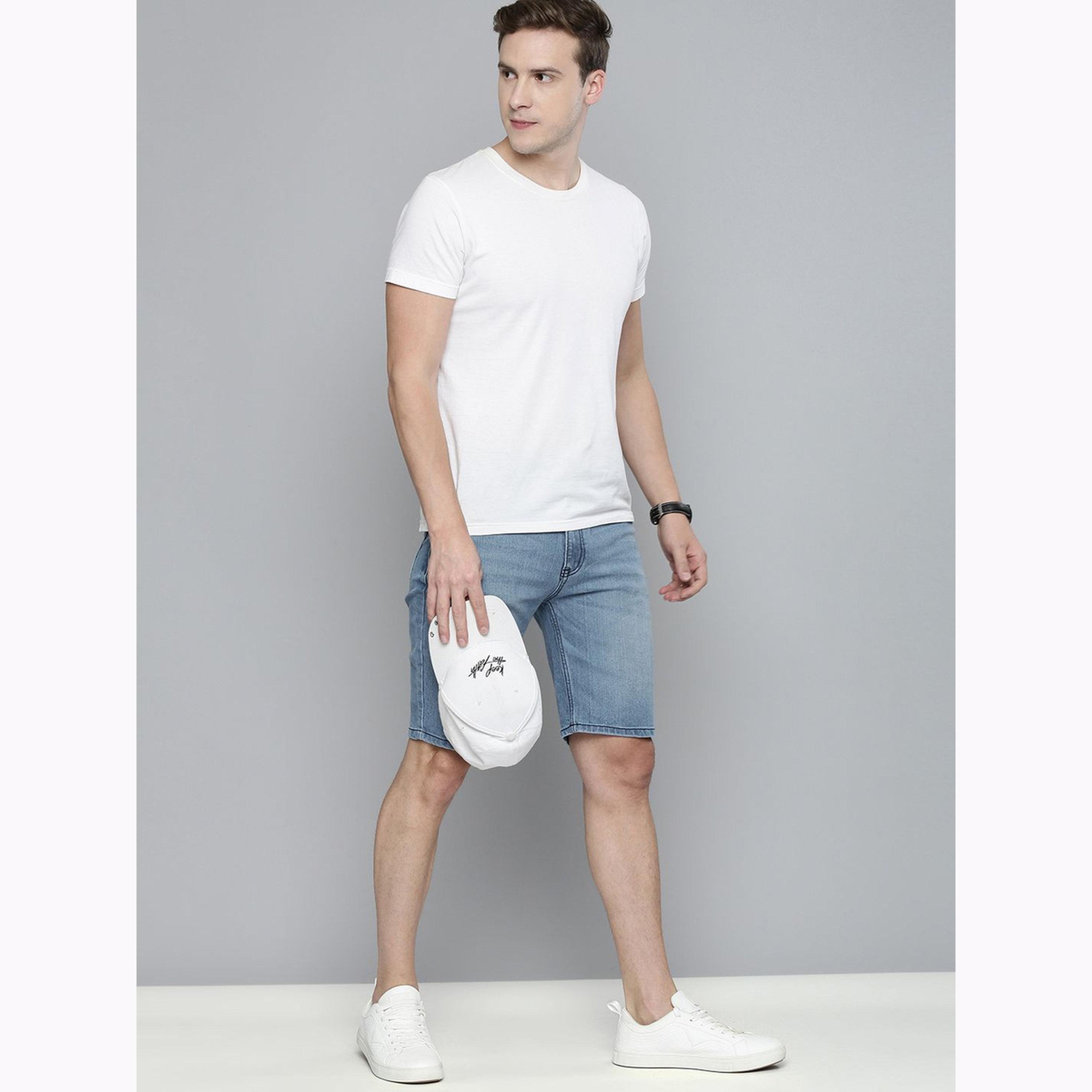 The Indian Garage Co X Styli Men Blue Slim Fit Solid Denim Shorts-men-clothing-bottoms-shorts-image-2