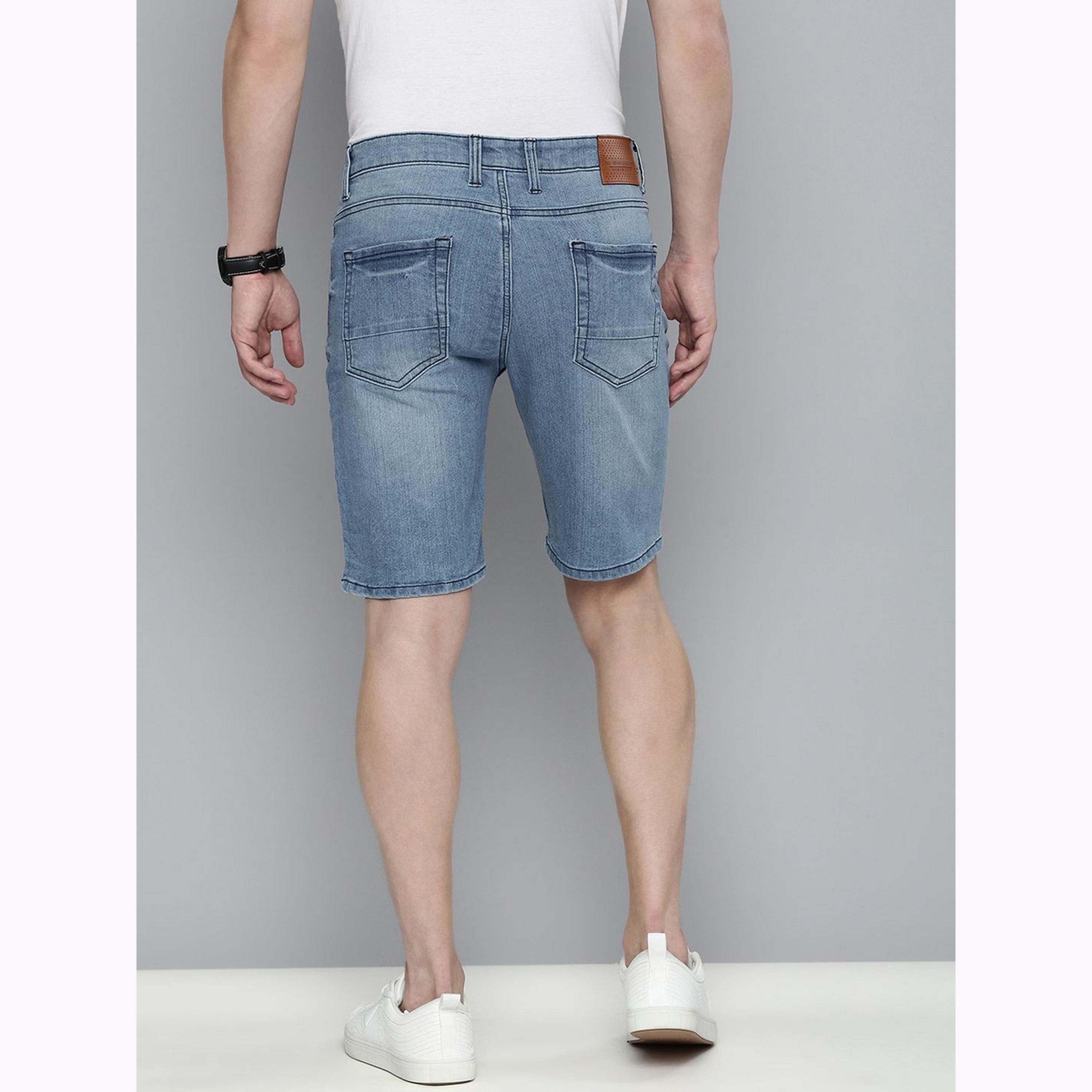 The Indian Garage Co X Styli Men Blue Slim Fit Solid Denim Shorts-men-clothing-bottoms-shorts-image-3