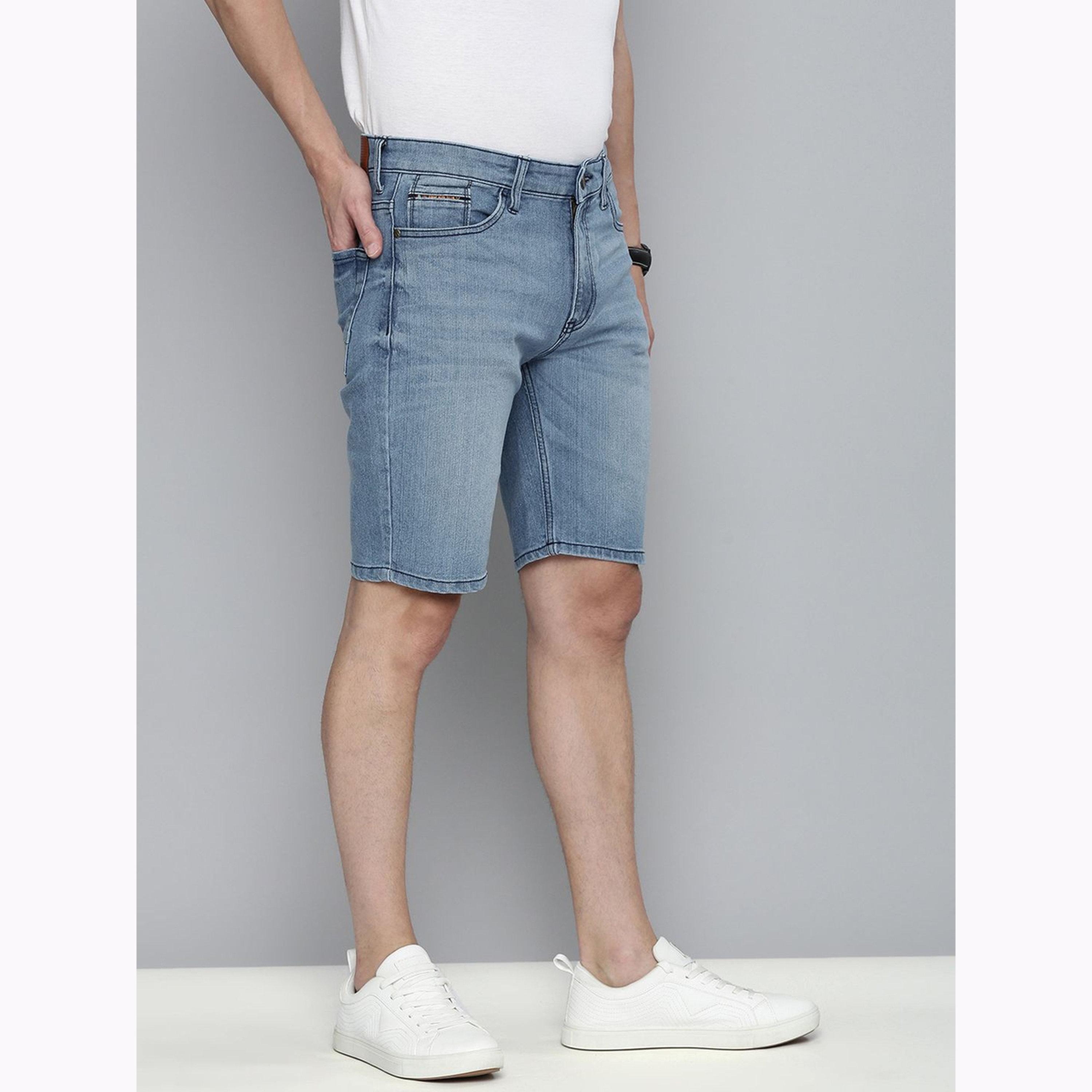 The Indian Garage Co X Styli Men Blue Slim Fit Solid Denim Shorts-men-clothing-bottoms-shorts-image-5