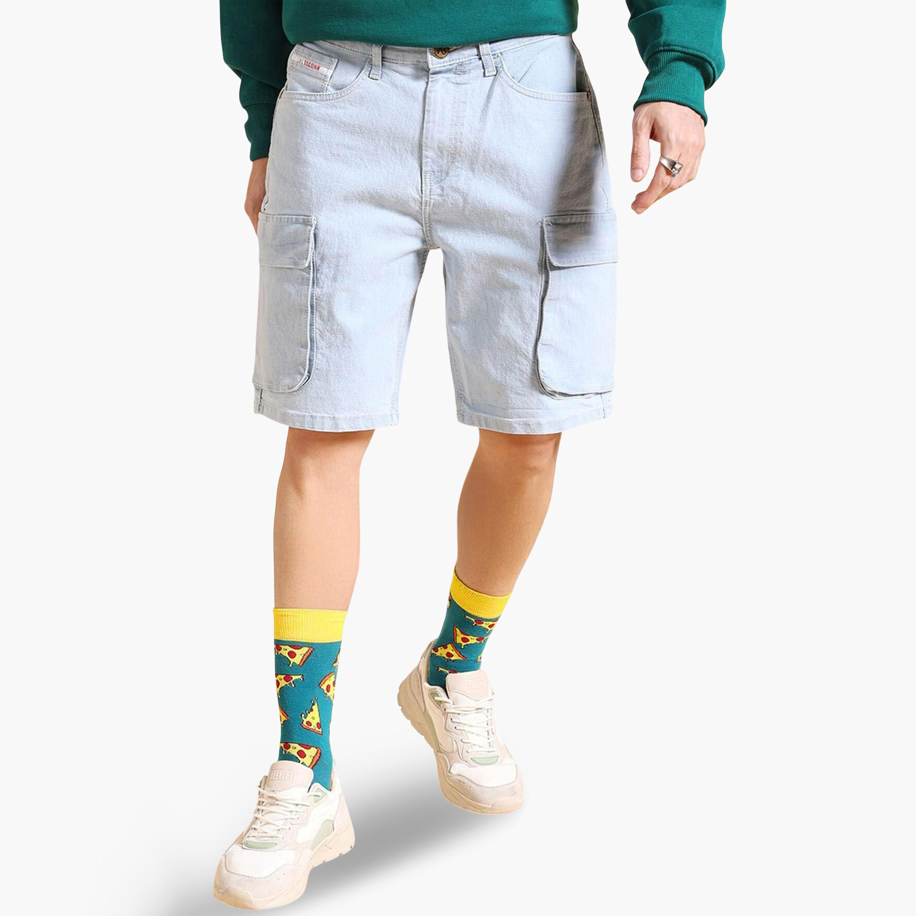 شورت دنيم بلون سادة وقصة مريحة للرجال-men-clothing-bottoms-shorts-image-1