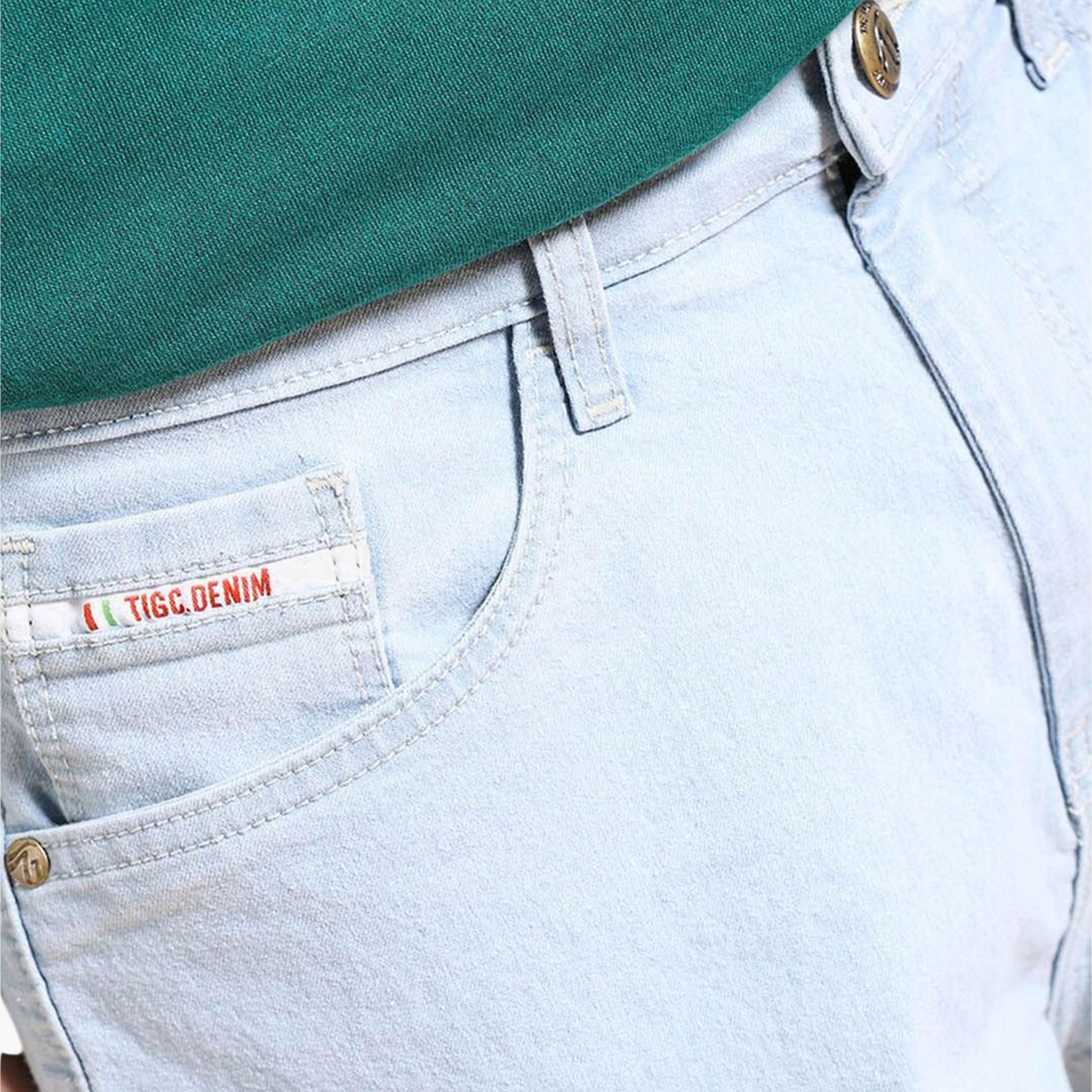 شورت دنيم بلون سادة وقصة مريحة للرجال-men-clothing-bottoms-shorts-image-4