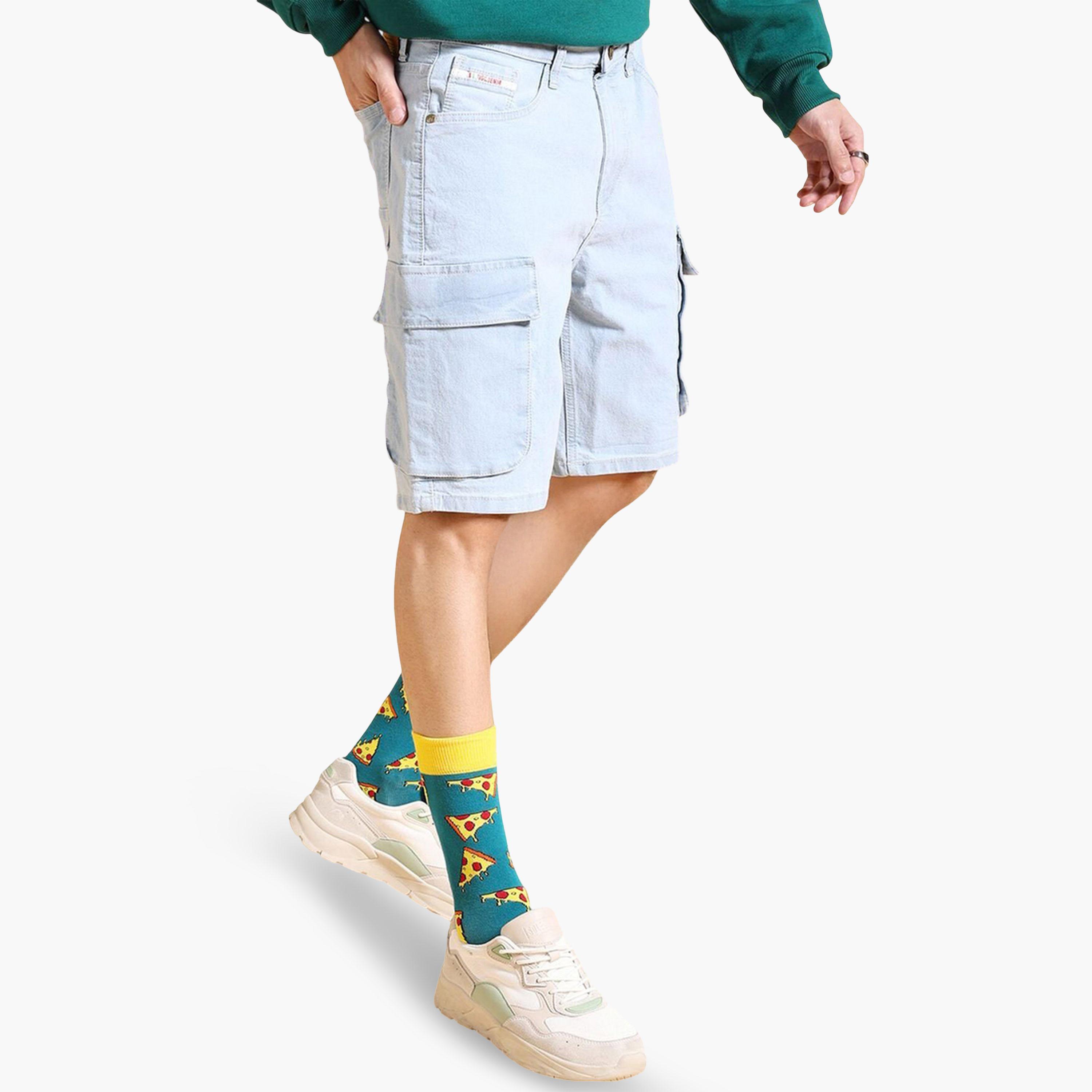شورت دنيم بلون سادة وقصة مريحة للرجال-men-clothing-bottoms-shorts-image-5