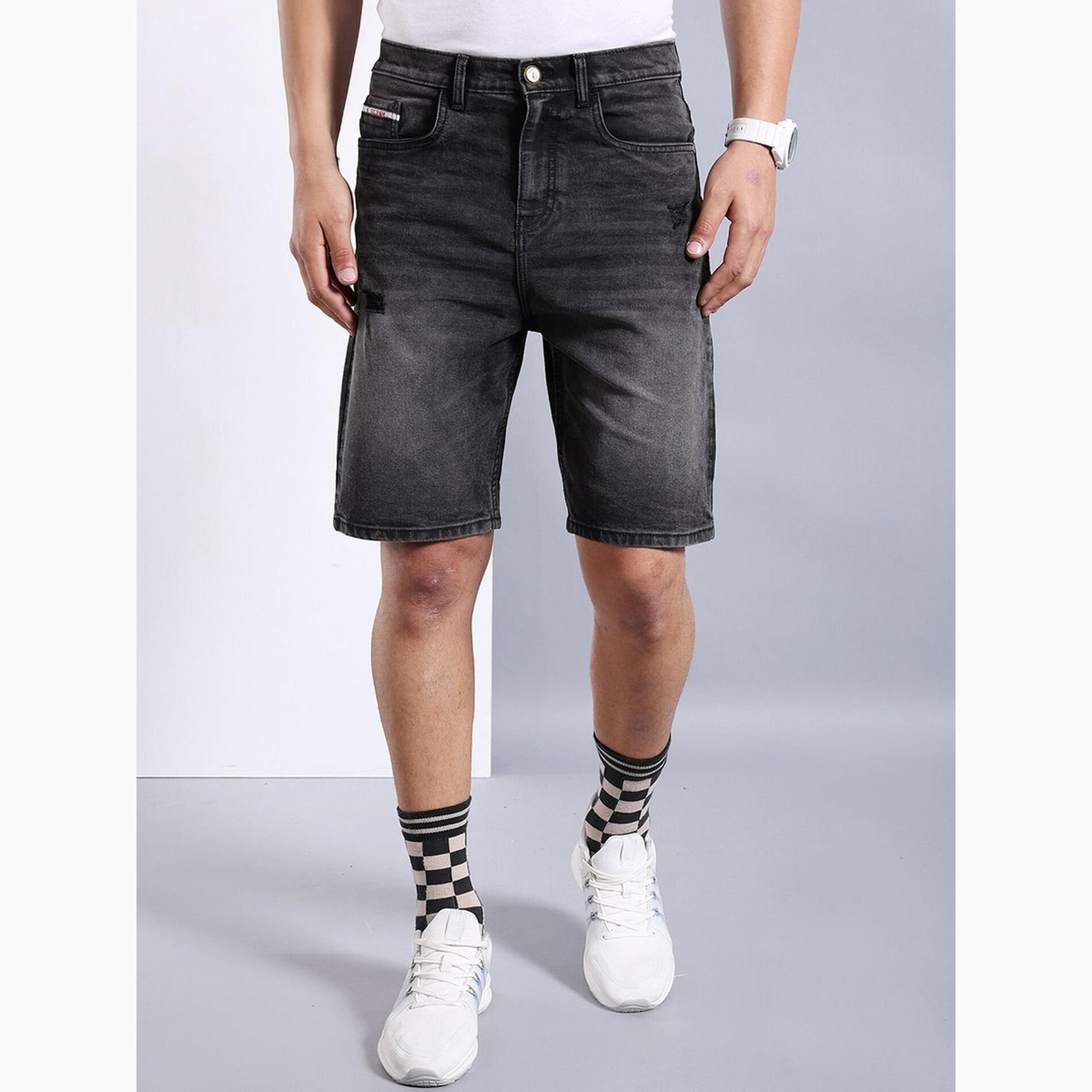 The Indian Garage Co X Styli Men Regular Fit Solid Denim Shorts-men-clothing-bottoms-shorts-image-1