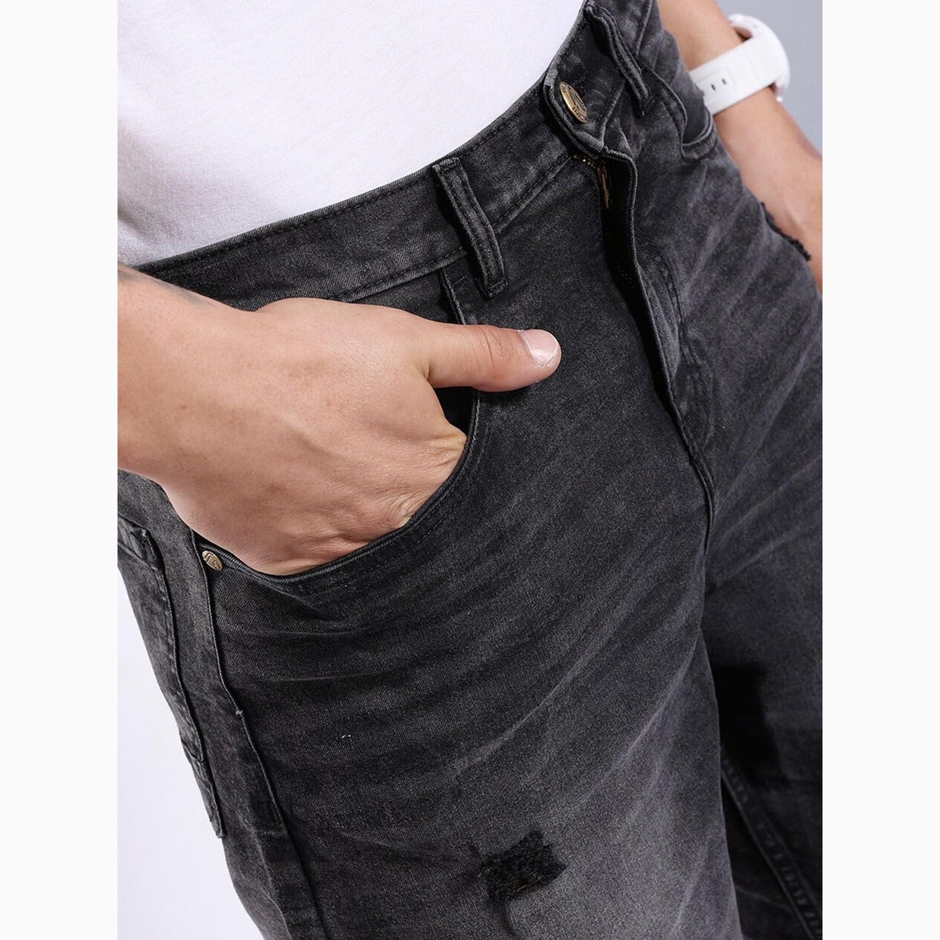 شورت دنيم بلون سادة وقصة عادية للرجال-men-clothing-bottoms-shorts-image-4