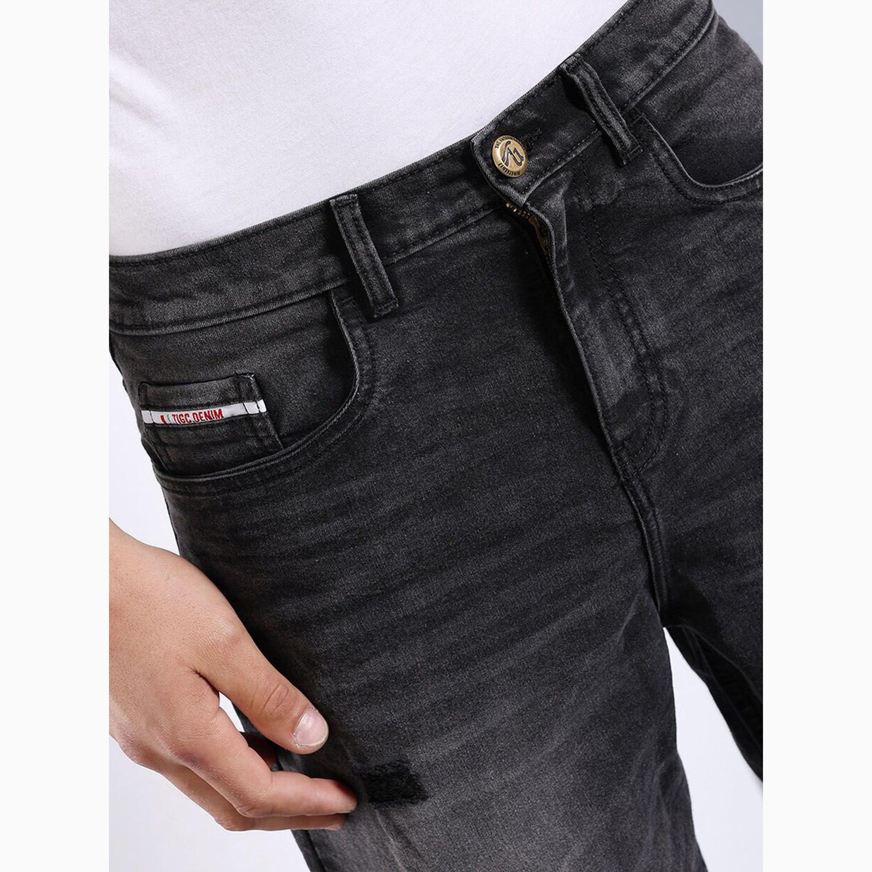 شورت دنيم بلون سادة وقصة عادية للرجال-men-clothing-bottoms-shorts-image-6