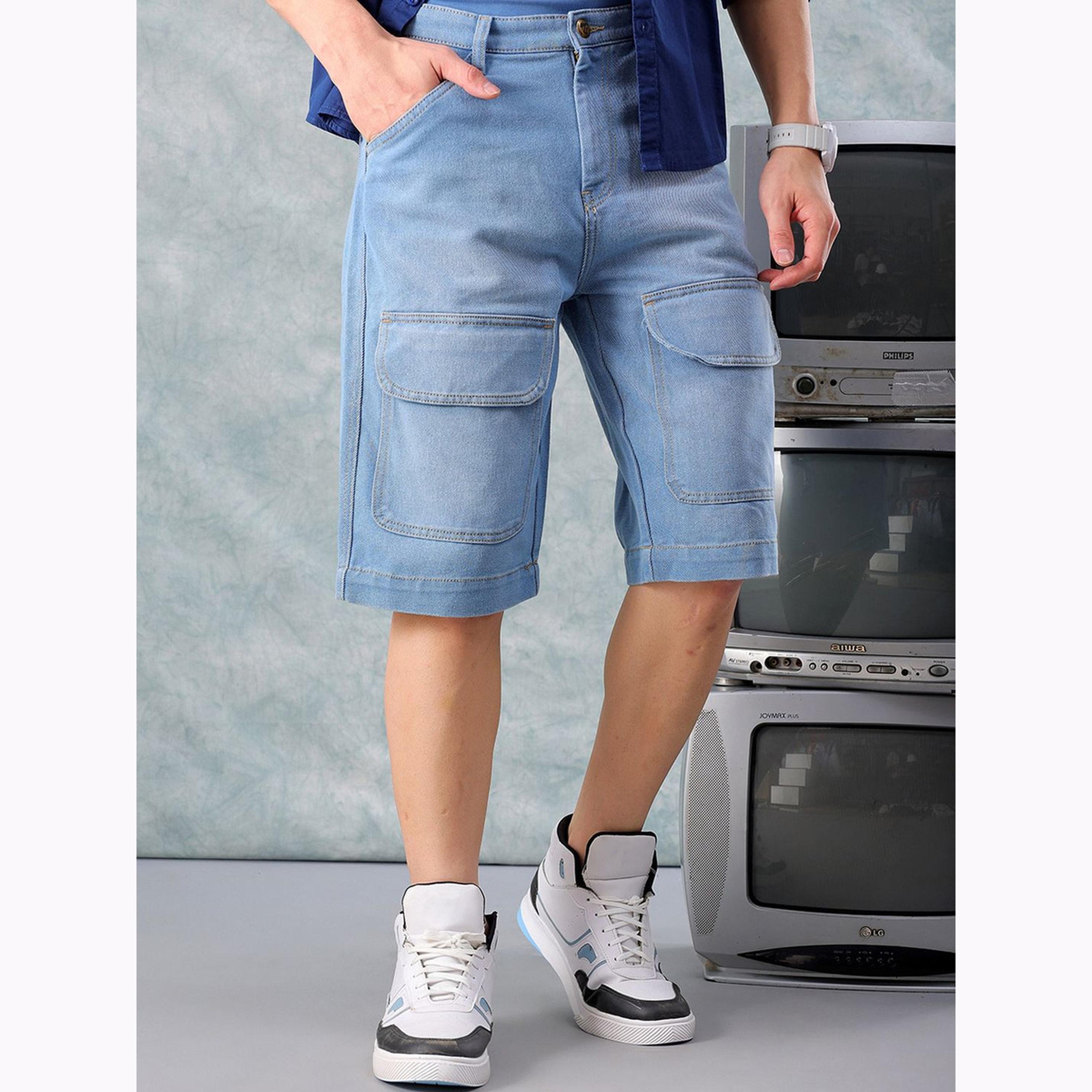 The Indian Garage Co X Styli Men Blue Relaxed Fit Solid Denim Shorts-men-clothing-bottoms-shorts-image-1
