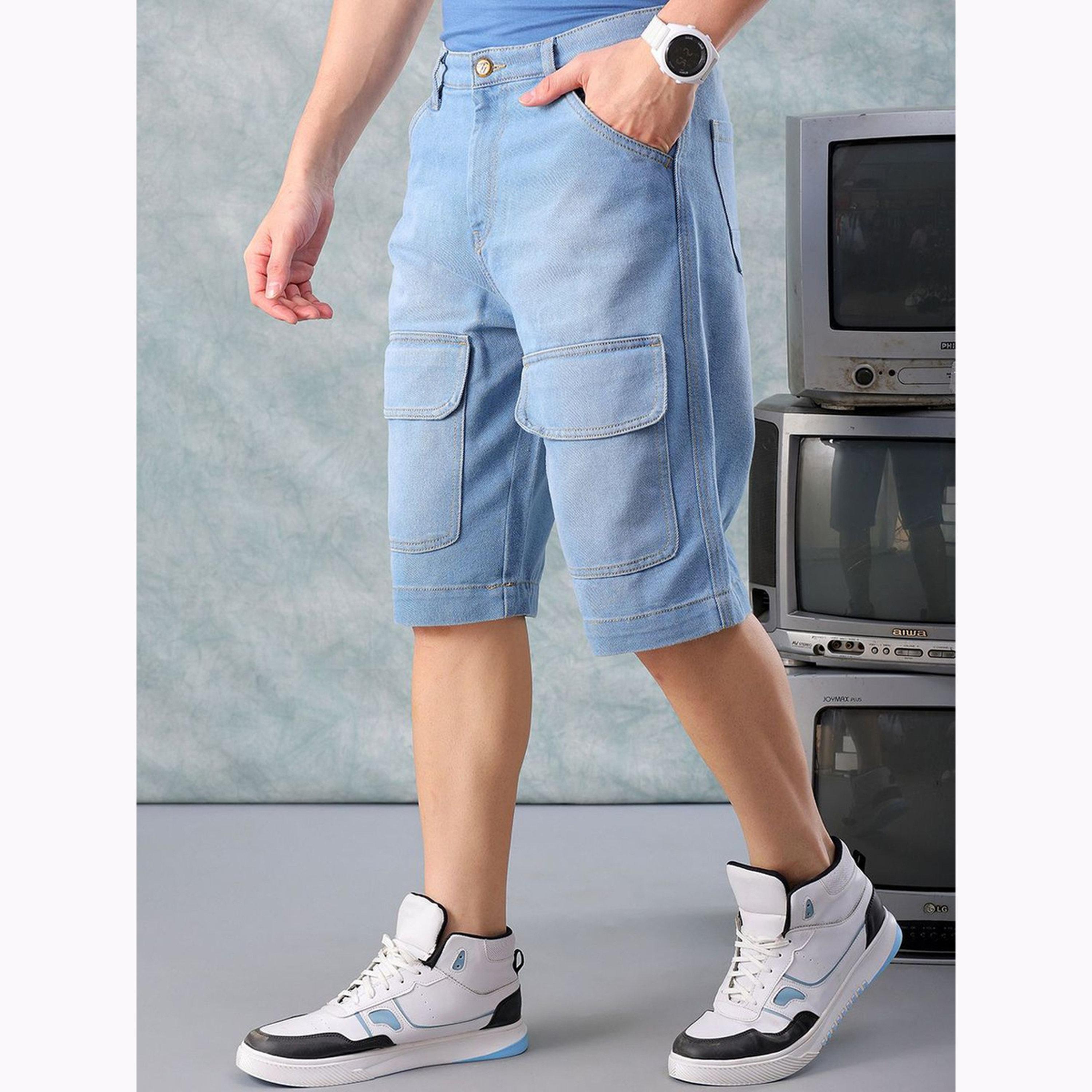The Indian Garage Co X Styli Men Blue Relaxed Fit Solid Denim Shorts-men-clothing-bottoms-shorts-image-3