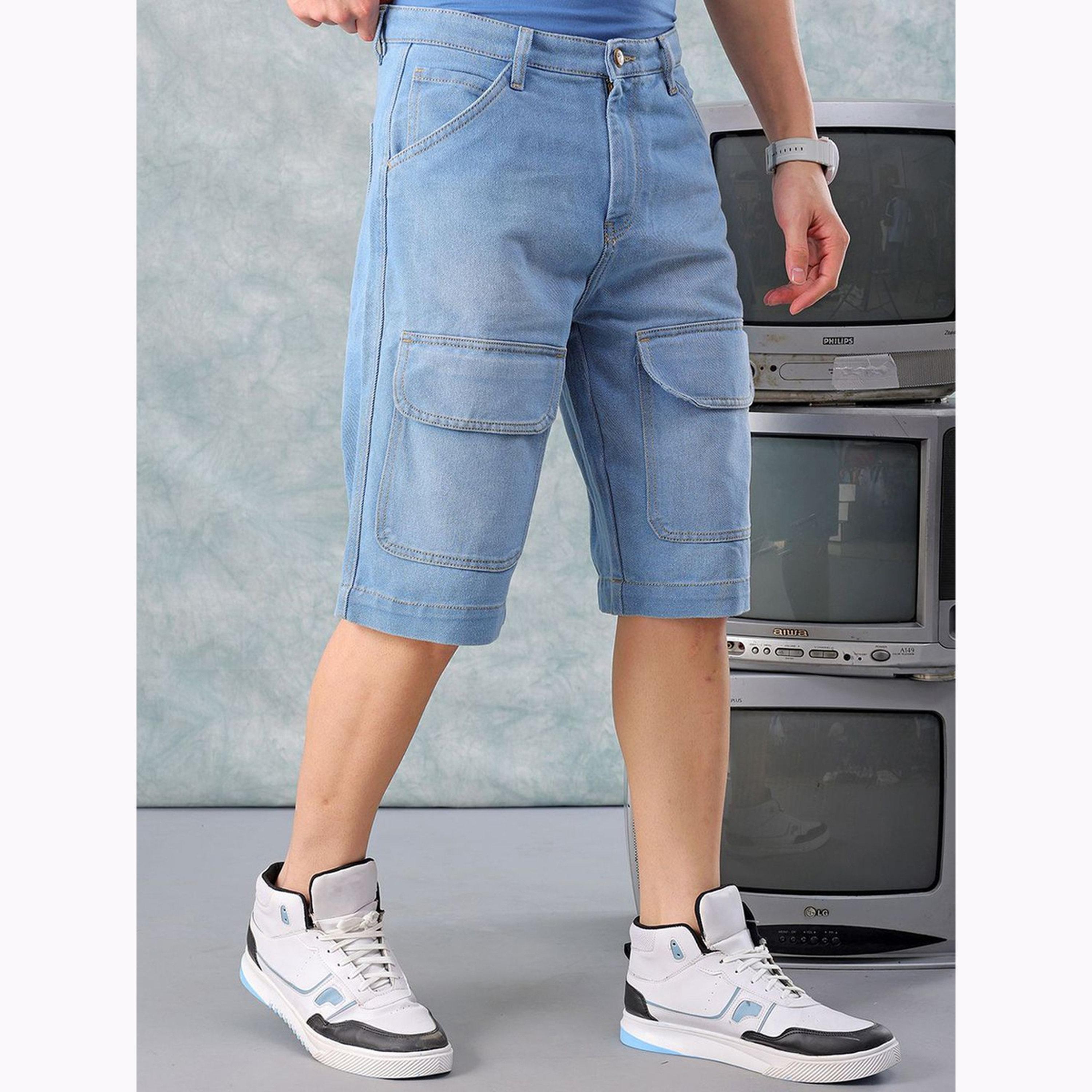 شورت دنيم سادة بقصة مريحة للرجال-men-clothing-bottoms-shorts-image-4