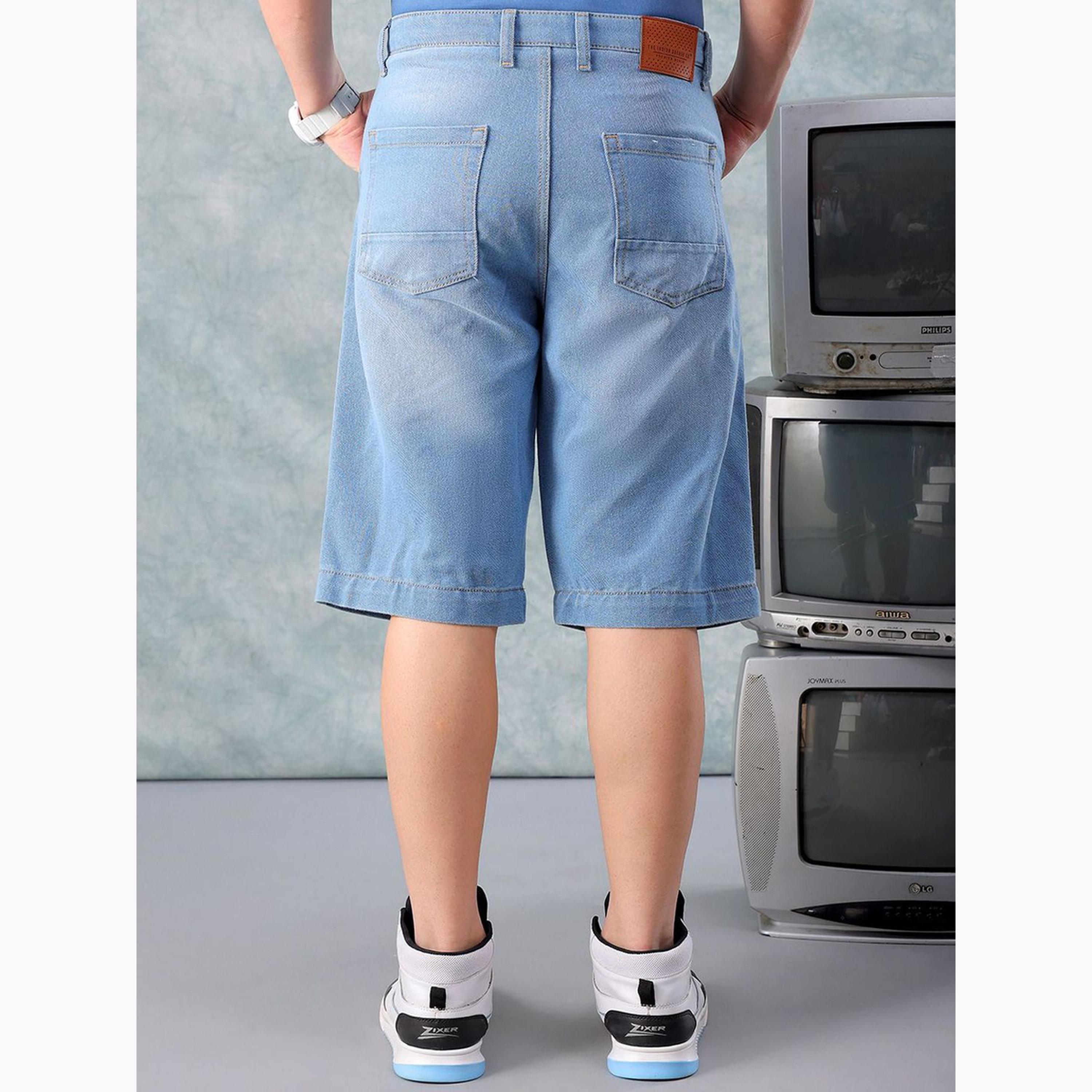 The Indian Garage Co X Styli Men Blue Relaxed Fit Solid Denim Shorts-men-clothing-bottoms-shorts-image-5
