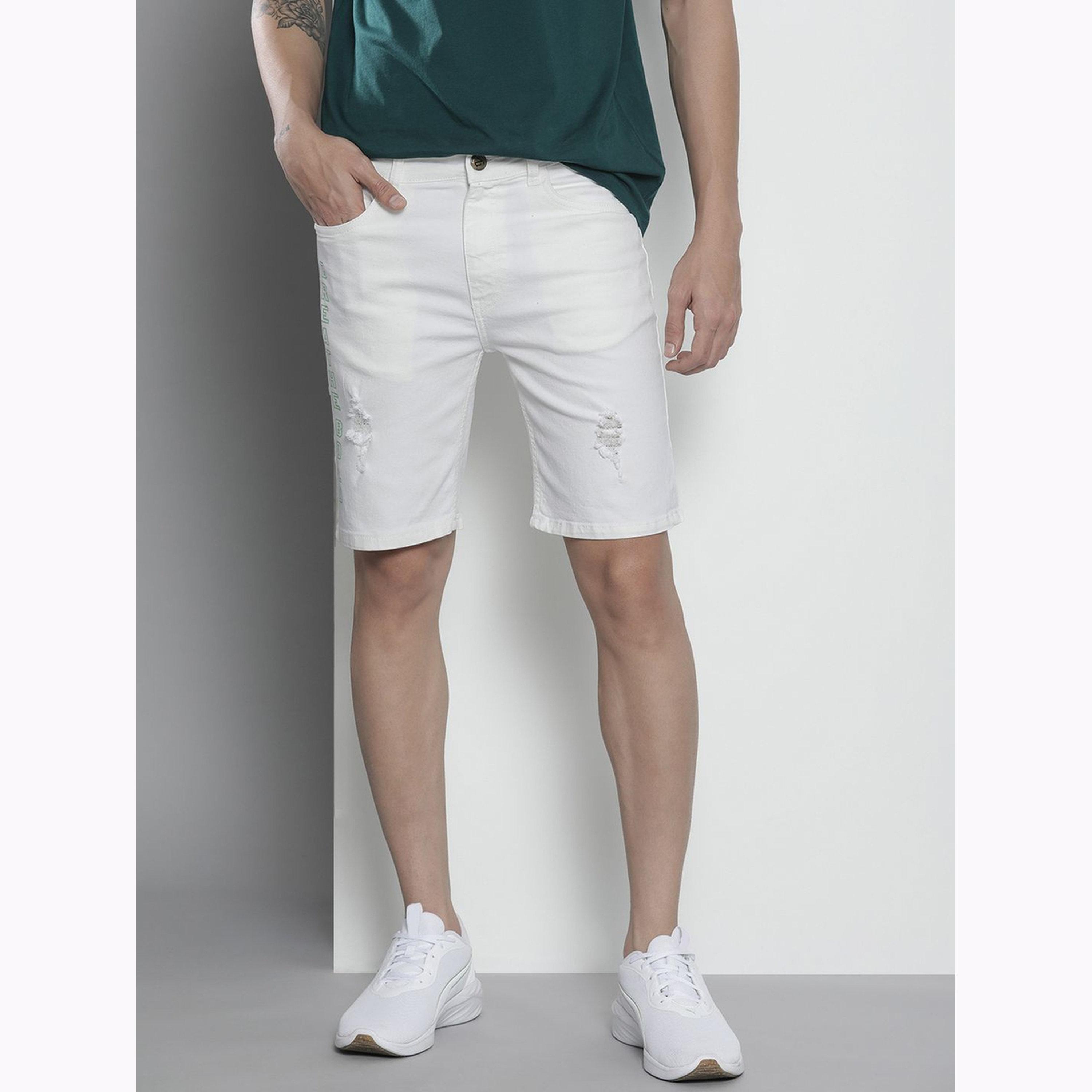 The Indian Garage Co X Styli Men White Slim Fit Printed Denim Shorts-men-clothing-bottoms-shorts-image-1