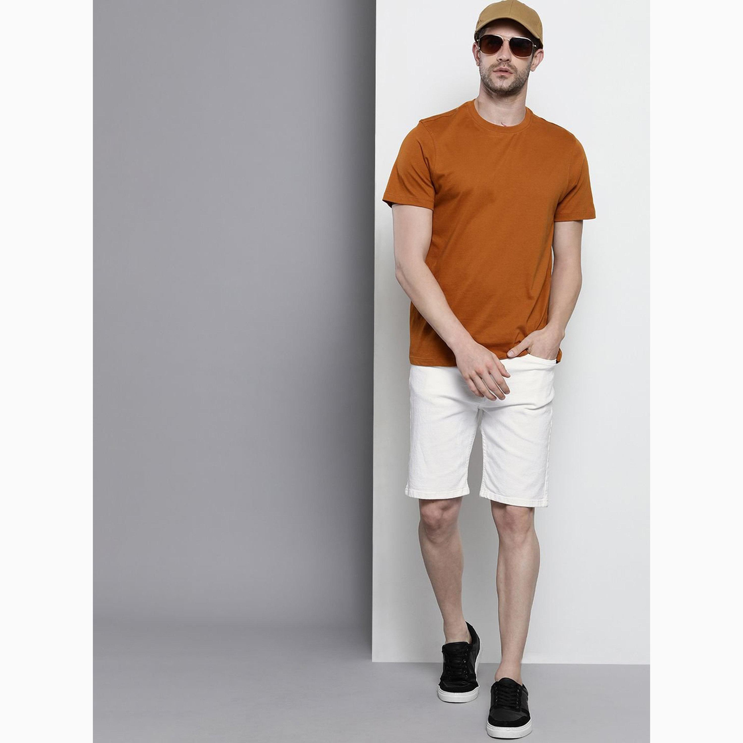 شورت دنيم بلون سادة وقصة ضيقة للرجال-men-clothing-bottoms-shorts-image-2