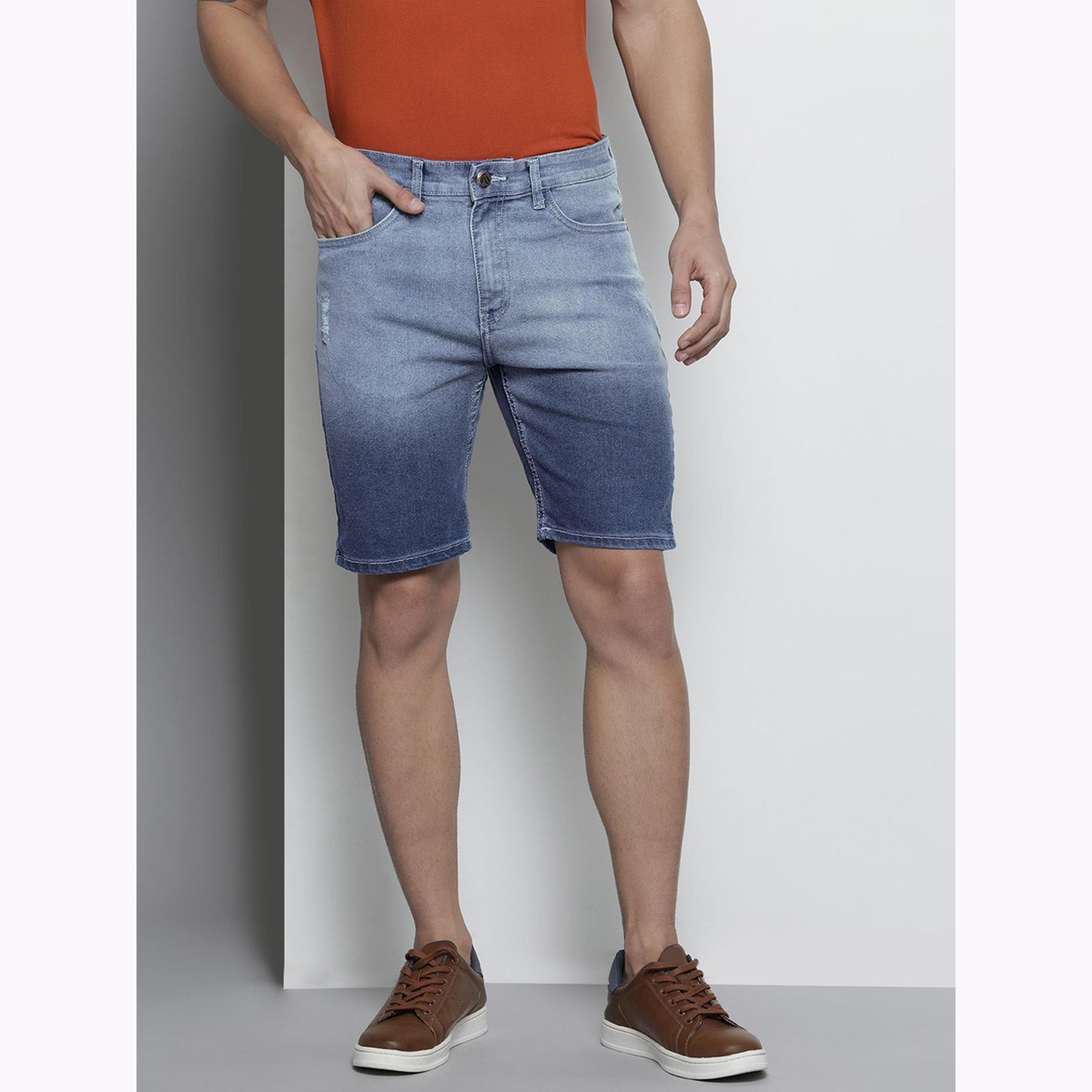 The Indian Garage Co X Styli Men Blue Slim Fit Solid Denim Shorts-men-clothing-bottoms-shorts-image-1