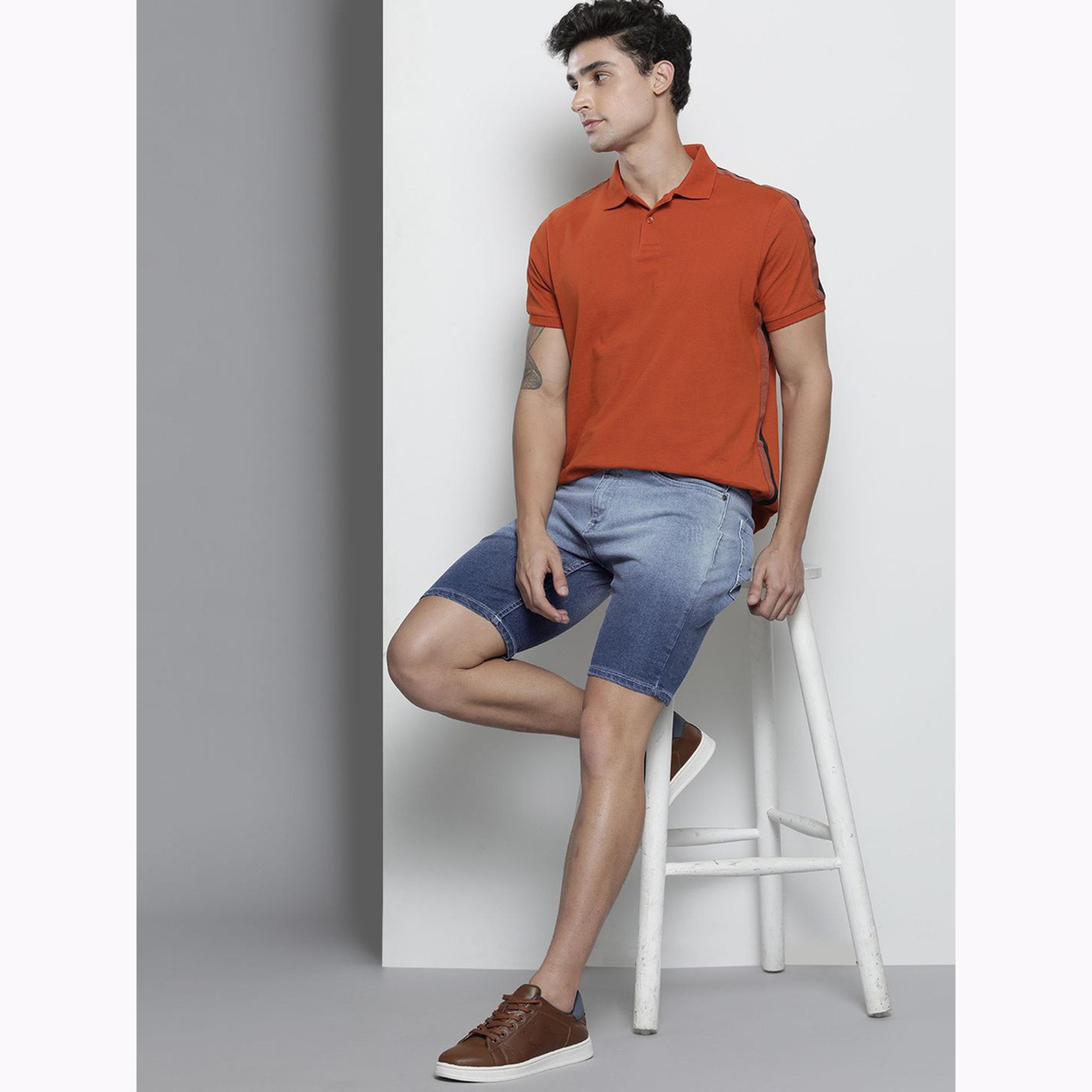 The Indian Garage Co X Styli Men Blue Slim Fit Solid Denim Shorts-men-clothing-bottoms-shorts-image-2