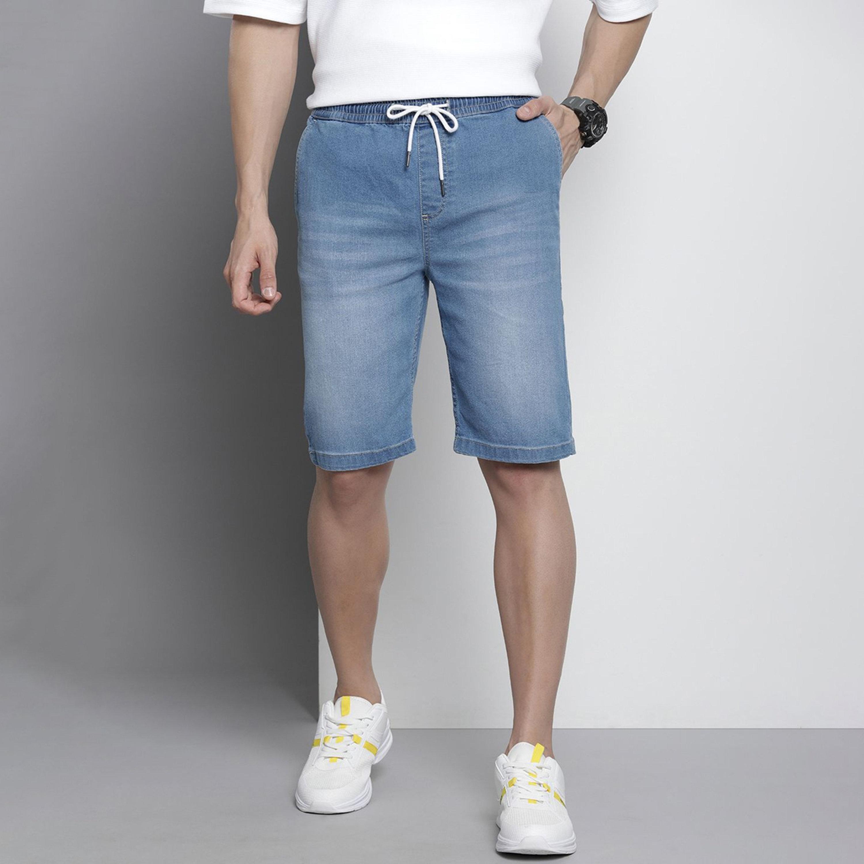 The Indian Garage Co X Styli Men Blue Regular Fit Solid Denim Shorts-men-clothing-bottoms-shorts-image-1
