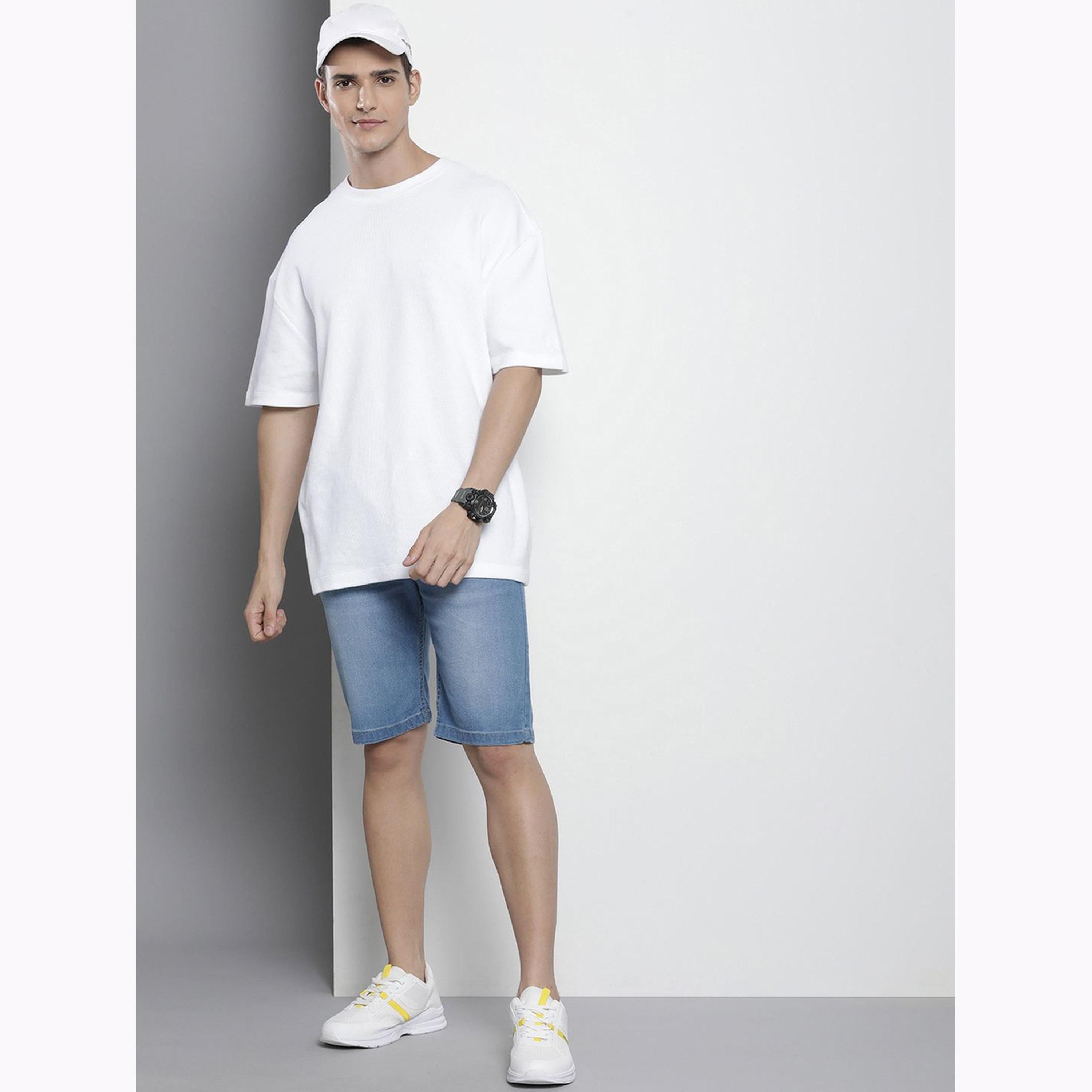 The Indian Garage Co X Styli Men Blue Regular Fit Solid Denim Shorts-men-clothing-bottoms-shorts-image-2