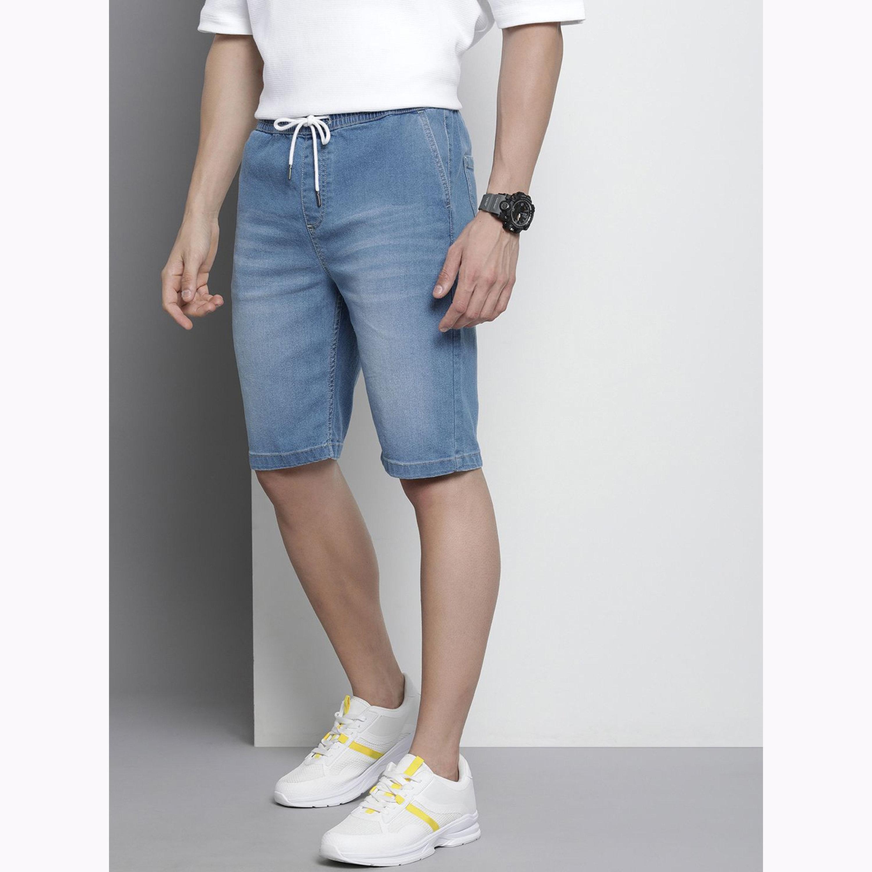 The Indian Garage Co X Styli Men Blue Regular Fit Solid Denim Shorts-men-clothing-bottoms-shorts-image-5