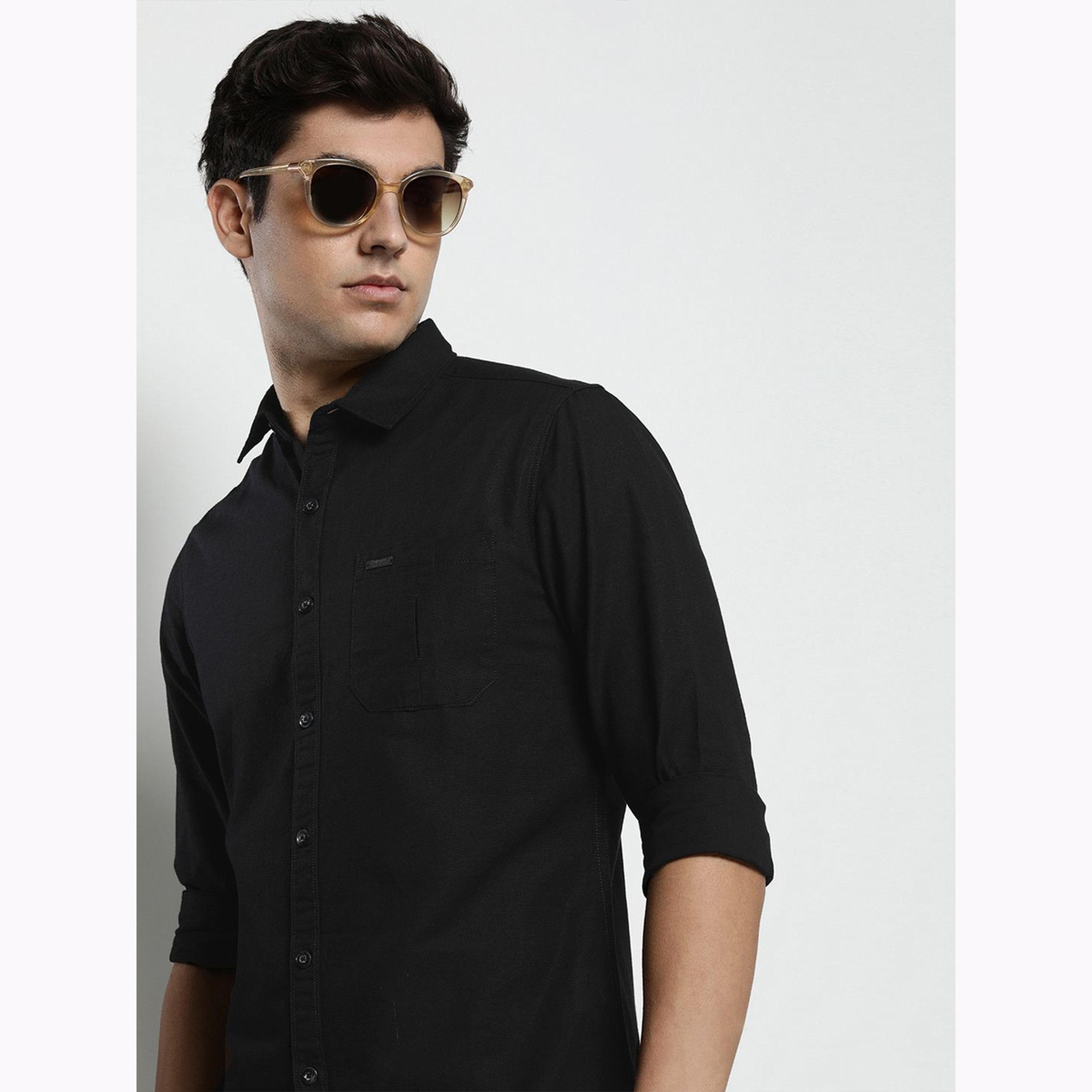 The Indian Garage Co X Styli Men Black Regular Fit Solid Shirt-men-clothing-shirts-image-5
