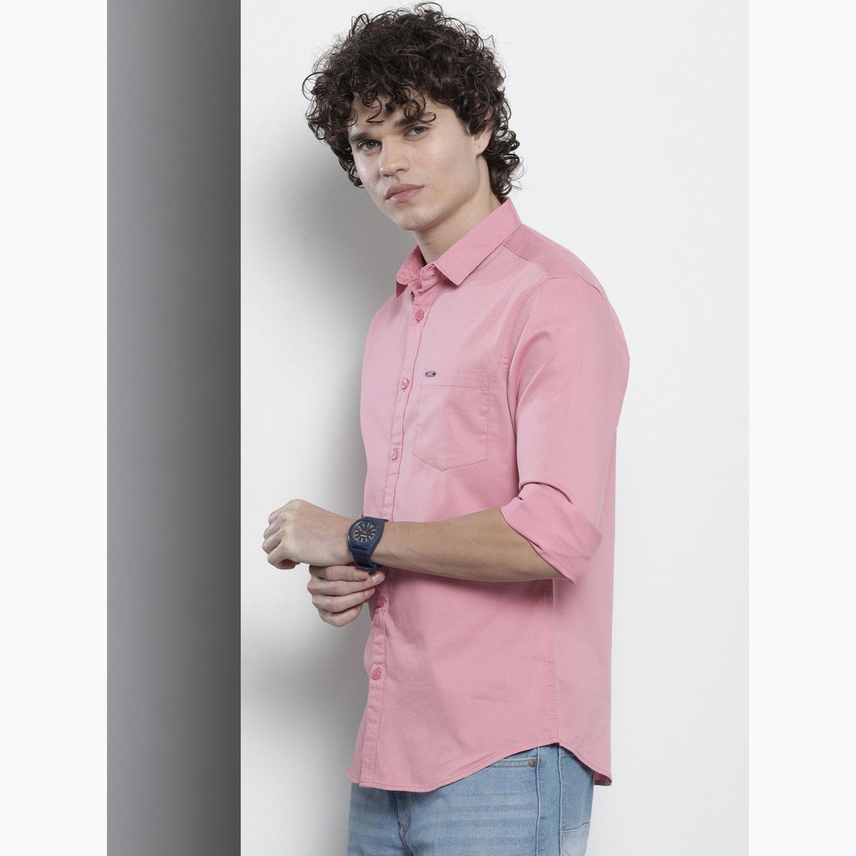 The Indian Garage Co X Styli Men Pink Slim Fit Solid Shirt-men-clothing-shirts-image-1