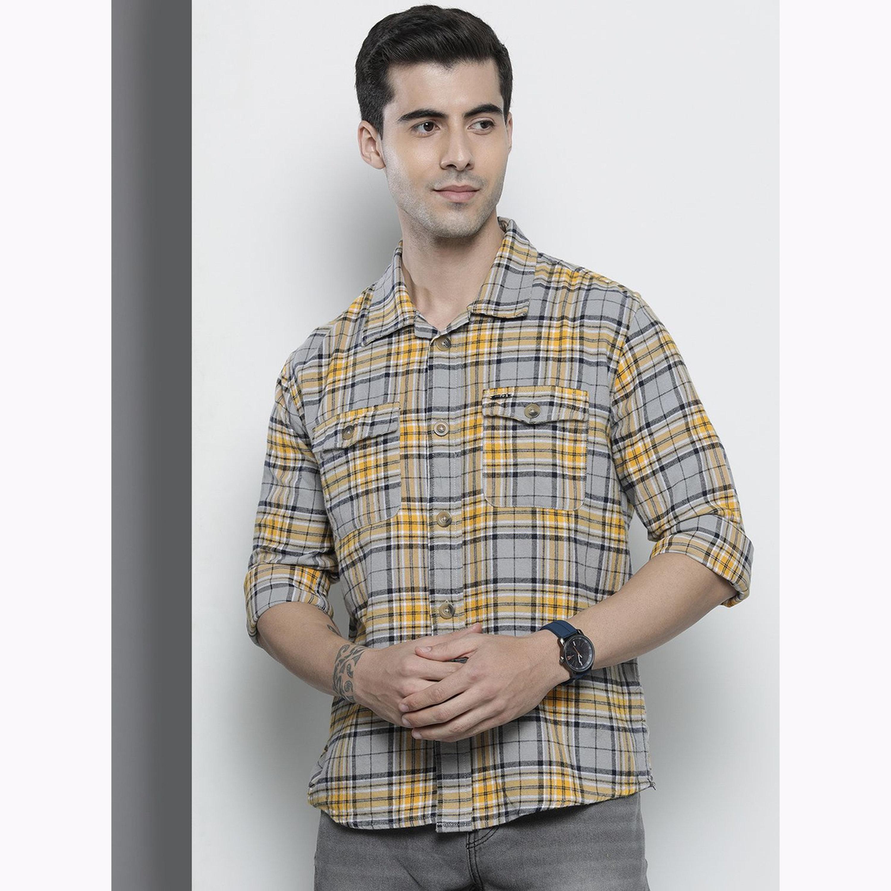 The Indian Garage Co X Styli Men Grey Regular Fit Checked Shirt-men-clothing-shirts-image-1