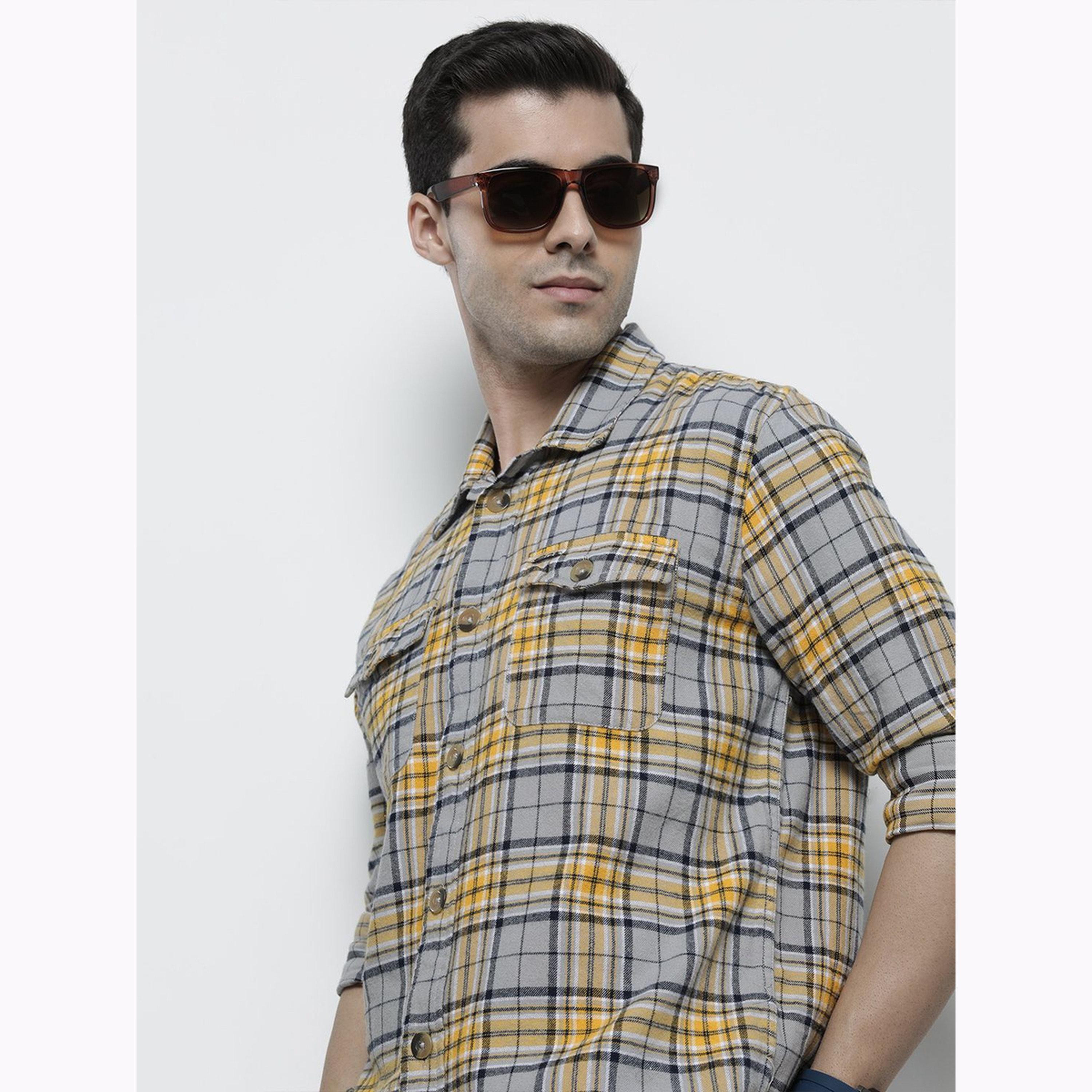 The Indian Garage Co X Styli Men Grey Regular Fit Checked Shirt-men-clothing-shirts-image-6