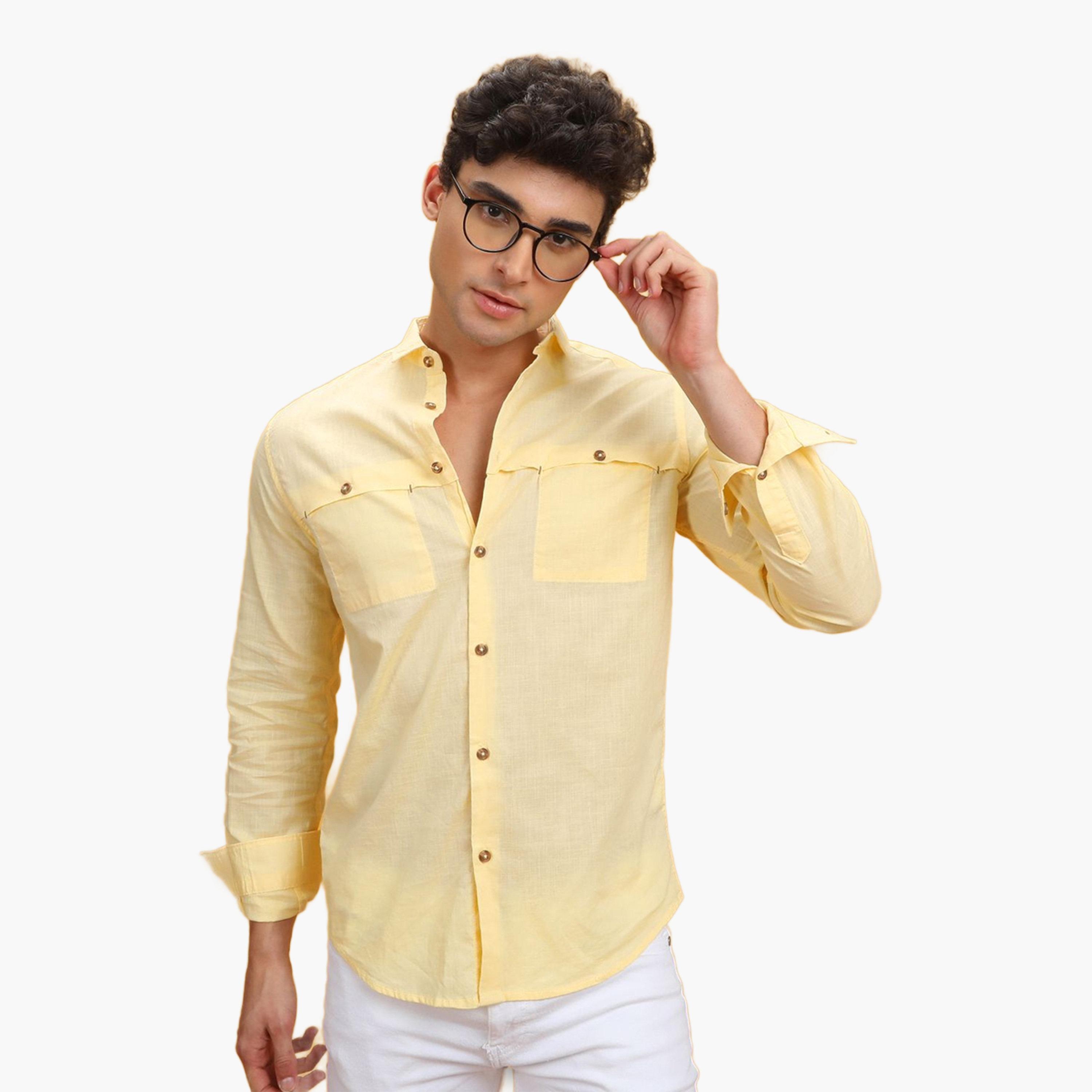 The Indian Garage Co X Styli Men Yellow Slim Fit Solid Shirt-men-clothing-shirts-image-2
