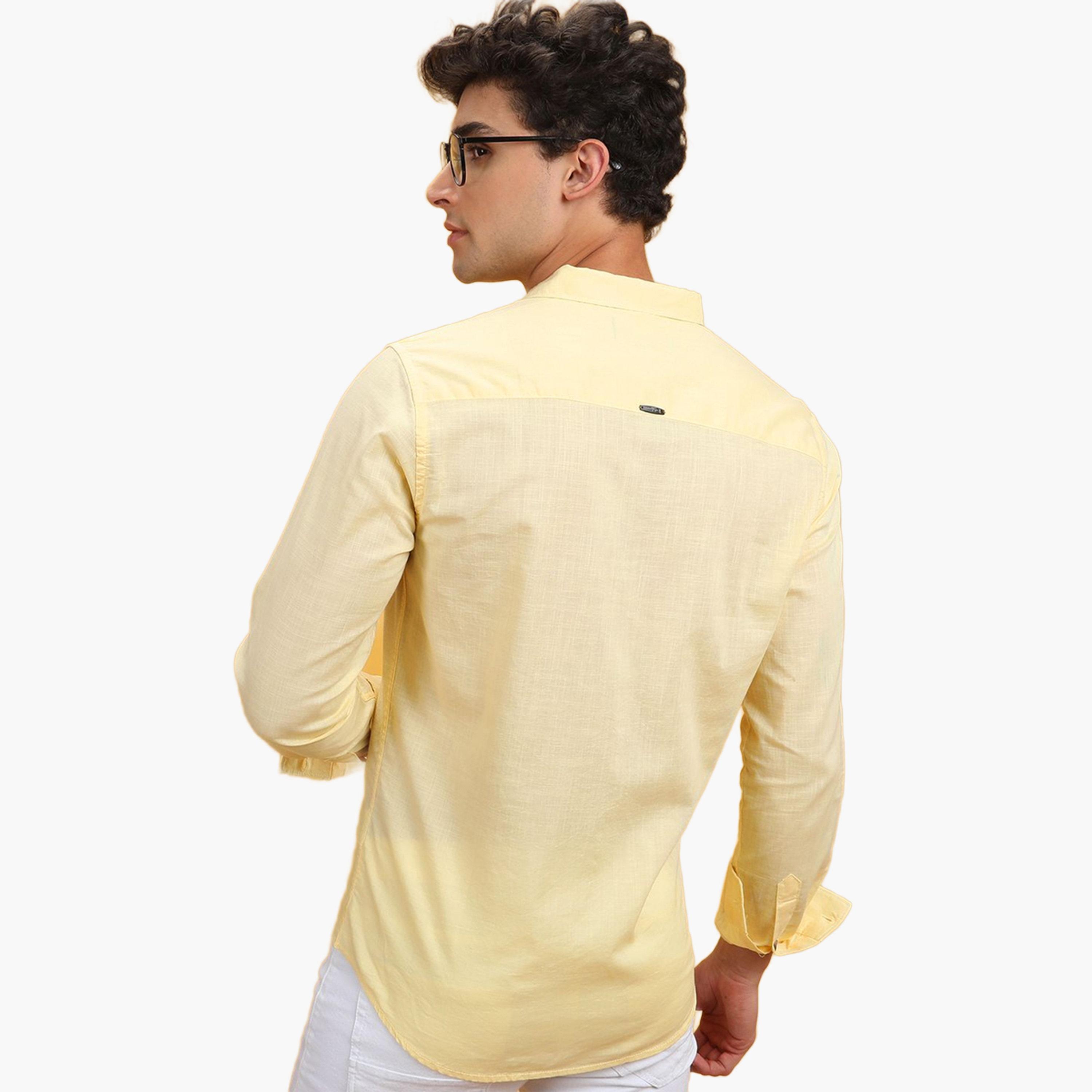 The Indian Garage Co X Styli Men Yellow Slim Fit Solid Shirt-men-clothing-shirts-image-3