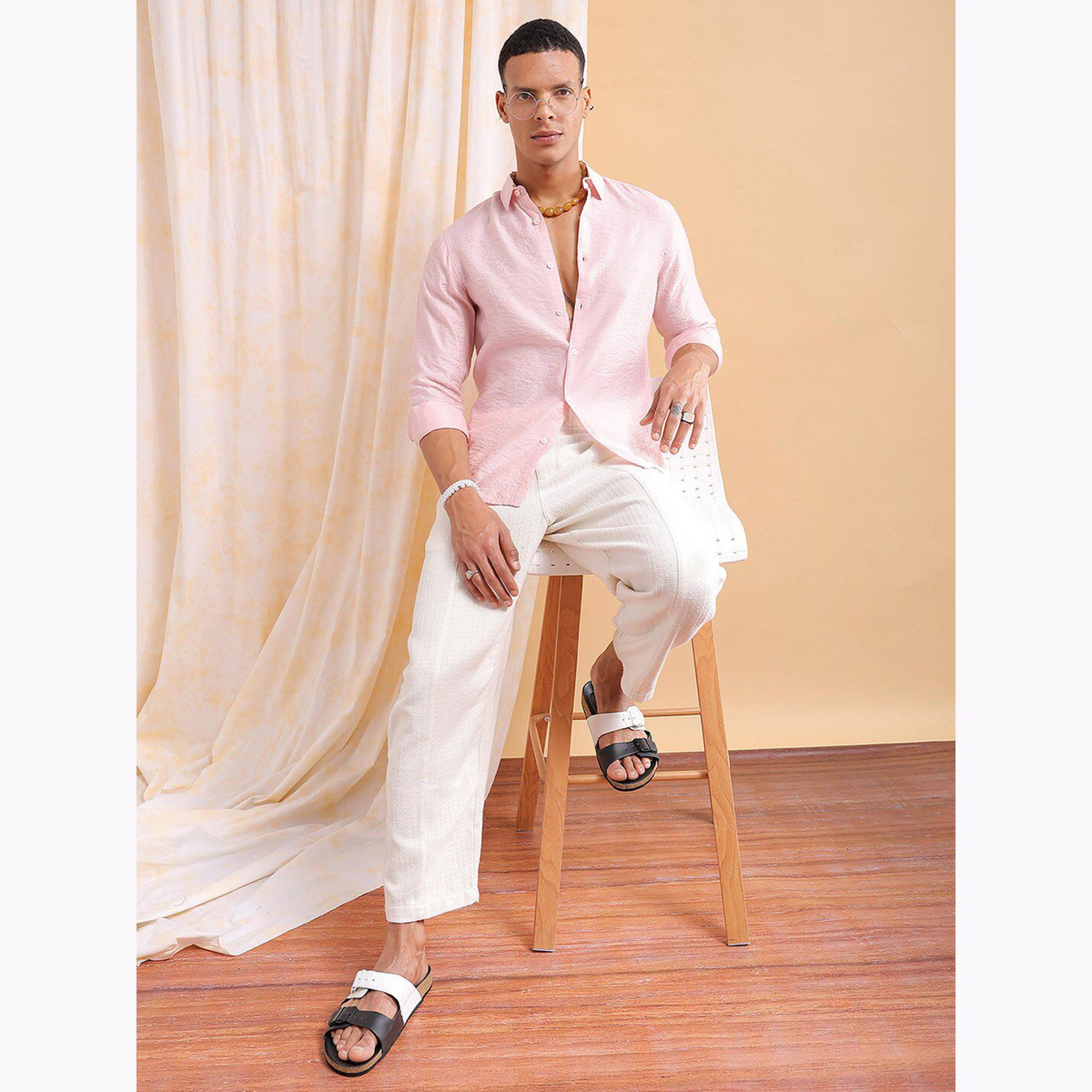 The Indian Garage Co X Styli Men Pink Slim Fit Textured Shirt-men-clothing-shirts-image-2
