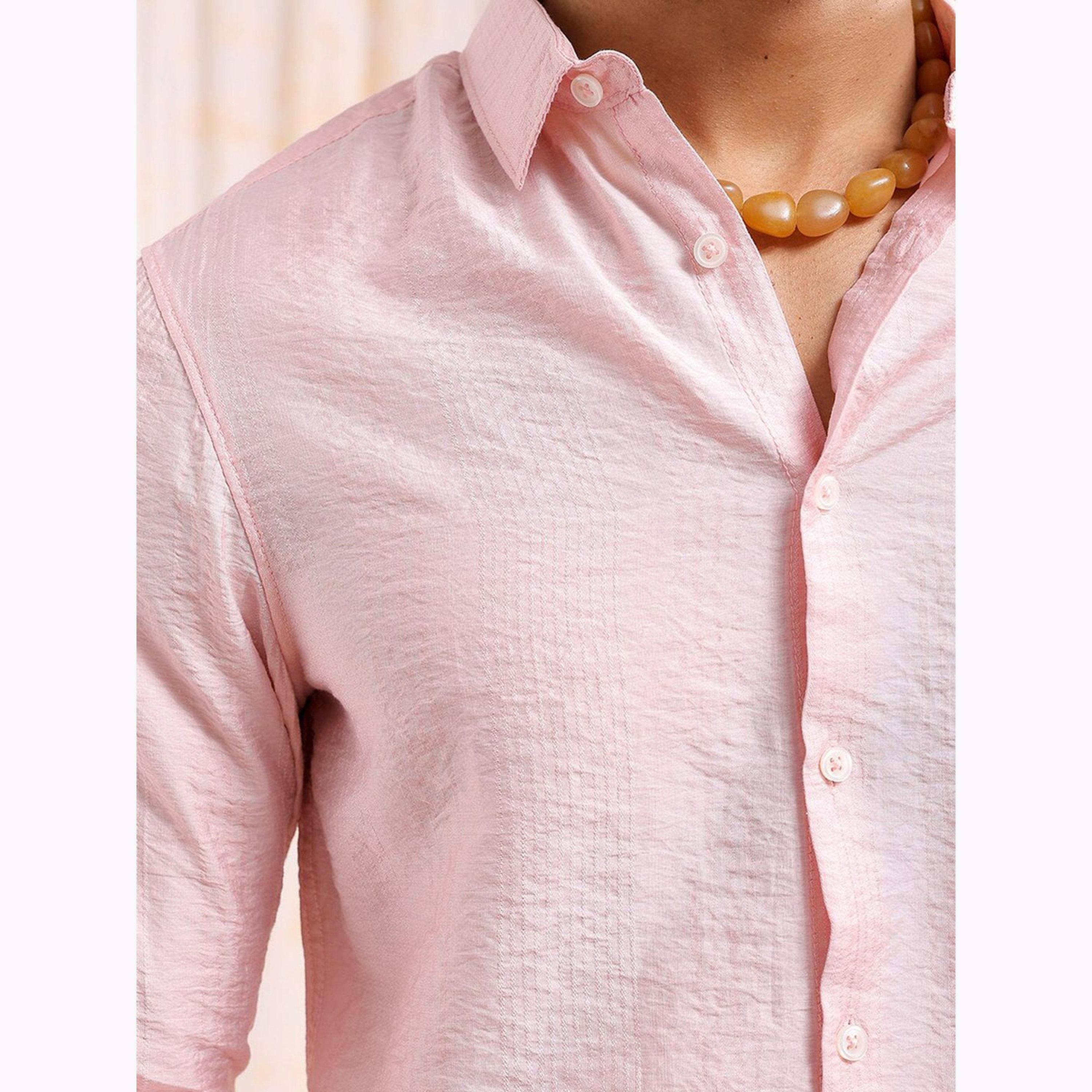 The Indian Garage Co X Styli Men Pink Slim Fit Textured Shirt-men-clothing-shirts-image-5