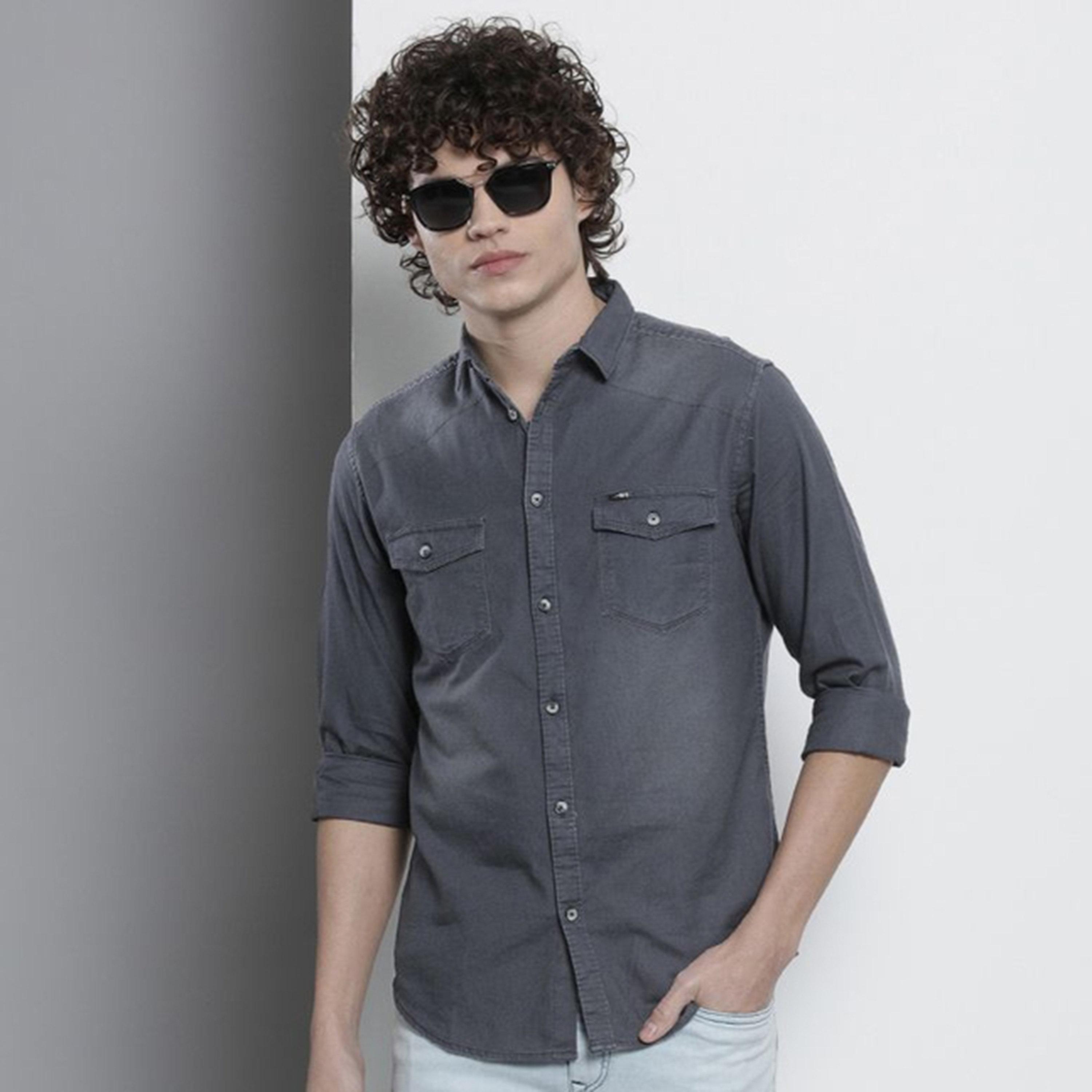 قميص سادة بقصة ضيقة للرجال-men-clothing-shirts-image-1